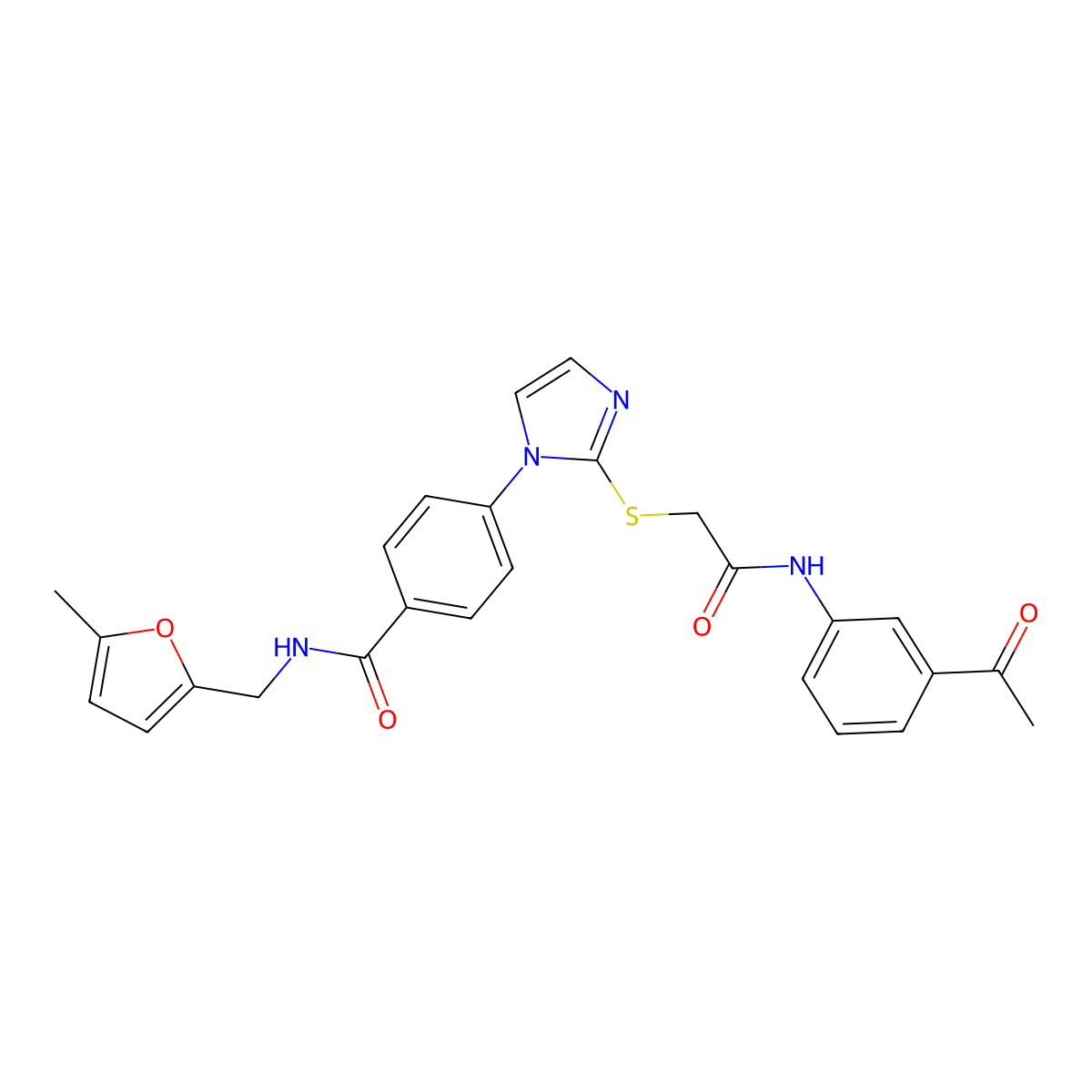4-[2-({[(3-acetylphenyl)carbamoyl]methyl}sulfanyl)-1H-imidazol-1-yl]-N-[(5-methylfuran-2-yl)methyl]benzamide molecular structure, CAS 1207044-64-1