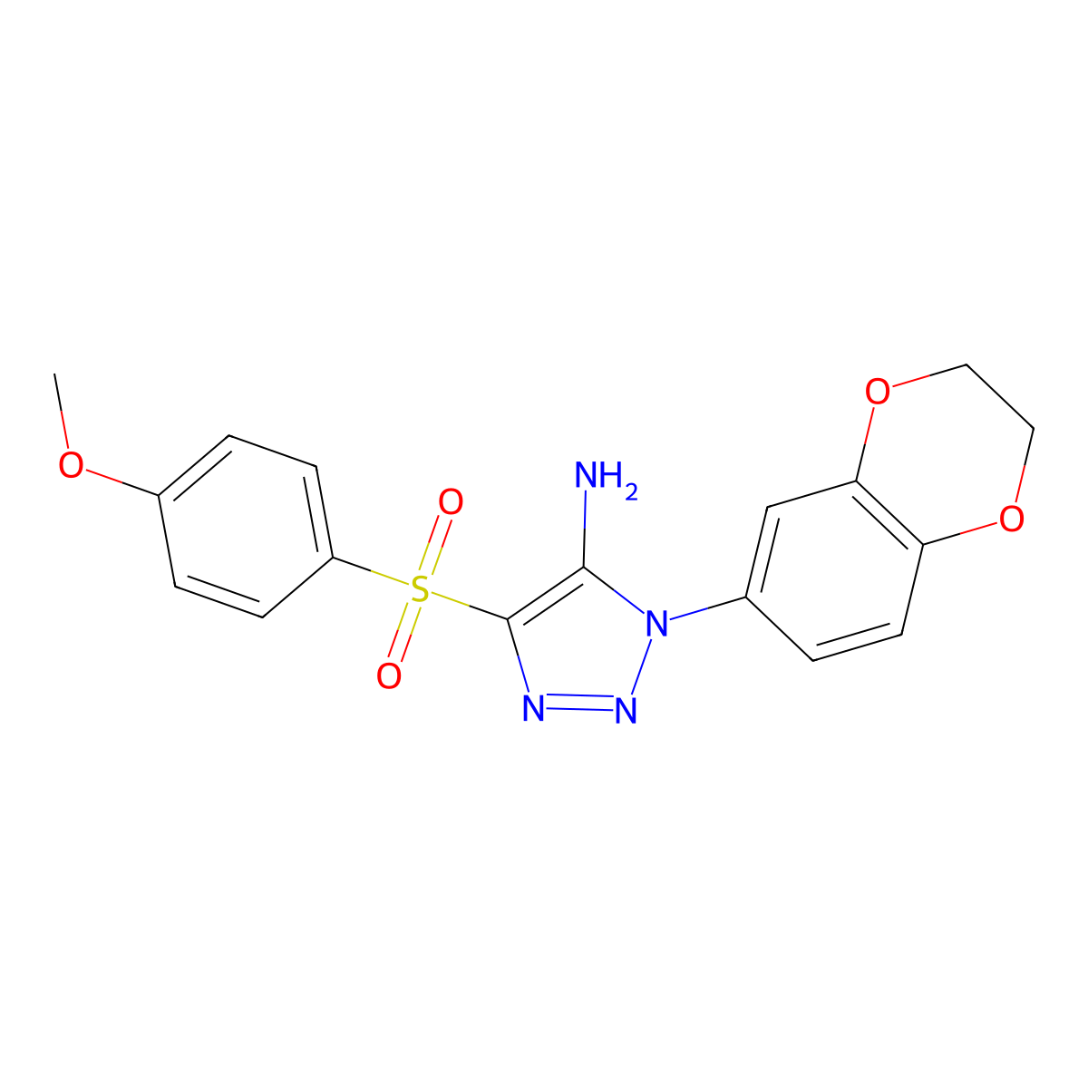 1-(2,3-dihydrobenzo[b][1,4]dioxin-6-yl)-4-((4-methoxyphenyl)sulfonyl)-1H-1,2,3-triazol-5-amine molecular structure, CAS 1207044-65-2