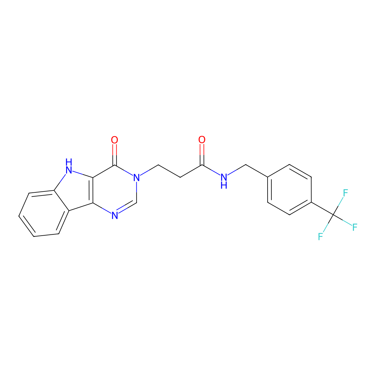 3-{4-oxo-3H,4H,5H-pyrimido[5,4-b]indol-3-yl}-N-{[4-(trifluoromethyl)phenyl]methyl}propanamide molecular structure, CAS 1207044-71-0