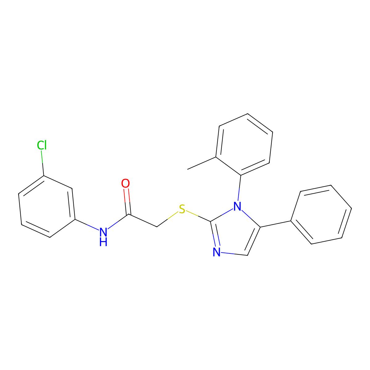 N-(3-chlorophenyl)-2-((5-phenyl-1-(o-tolyl)-1H-imidazol-2-yl)thio)acetamide molecular structure, CAS 1207044-73-2