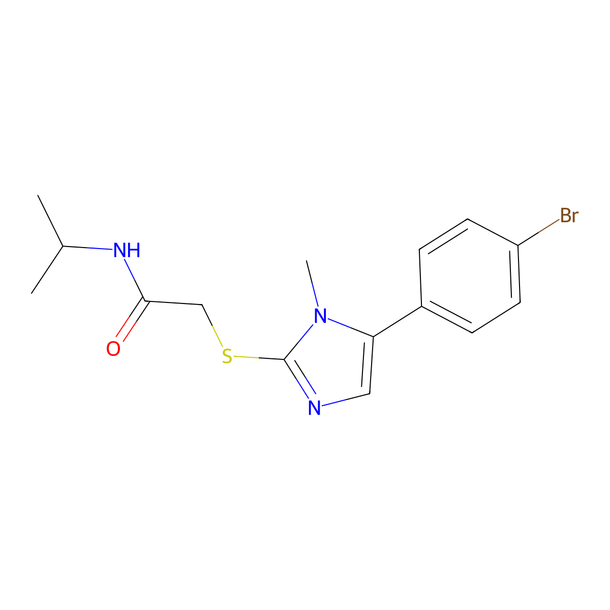 2-((5-(4-bromophenyl)-1-methyl-1H-imidazol-2-yl)thio)-N-isopropylacetamide molecular structure, CAS 1207044-75-4