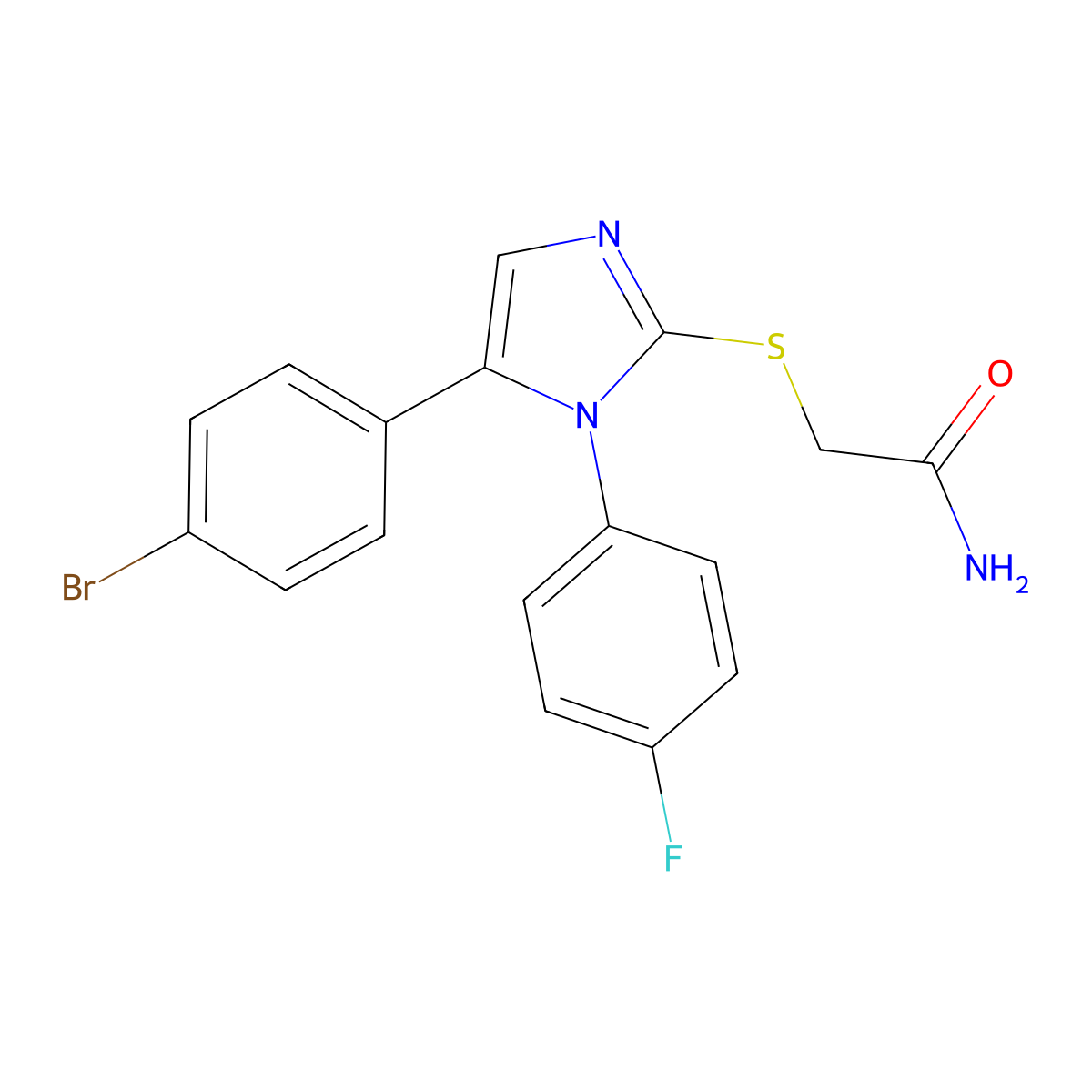 2-((5-(4-bromophenyl)-1-(4-fluorophenyl)-1H-imidazol-2-yl)thio)acetamide molecular structure, CAS 1207044-76-5