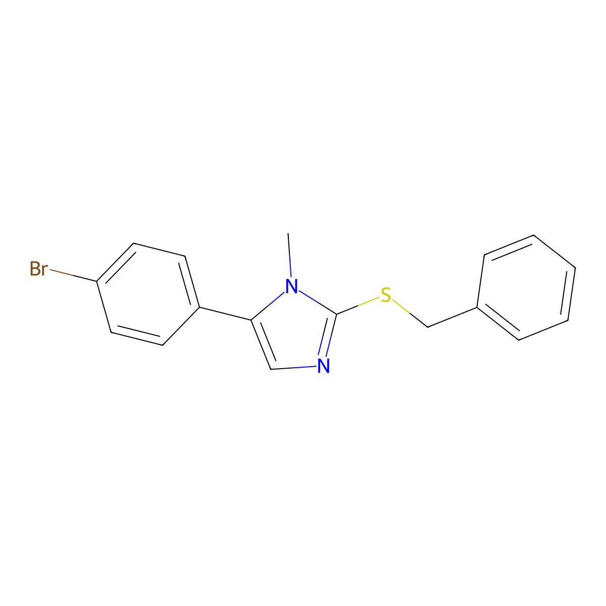 2-(benzylthio)-5-(4-bromophenyl)-1-methyl-1H-imidazole molecular structure, CAS 1207044-80-1