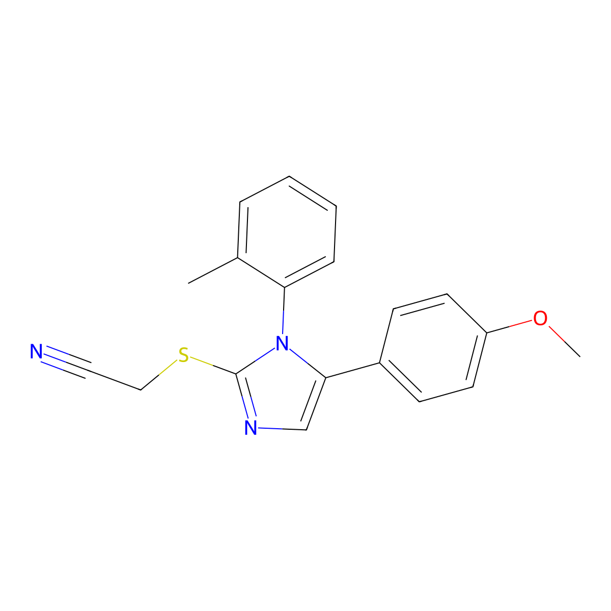 2-((5-(4-methoxyphenyl)-1-(o-tolyl)-1H-imidazol-2-yl)thio)acetonitrile molecular structure, CAS 1207044-87-8
