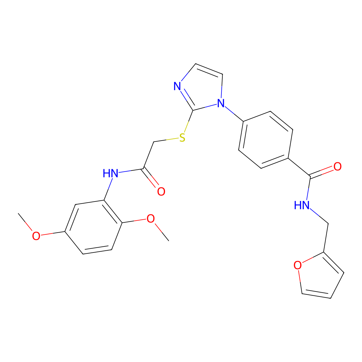 4-[2-({[(2,5-dimethoxyphenyl)carbamoyl]methyl}sulfanyl)-1H-imidazol-1-yl]-N-[(furan-2-yl)methyl]benzamide molecular structure, CAS 1207044-89-0