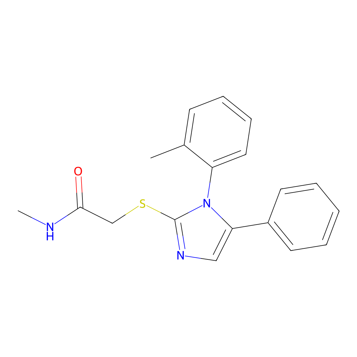 N-methyl-2-((5-phenyl-1-(o-tolyl)-1H-imidazol-2-yl)thio)acetamide molecular structure, CAS 1207044-96-9