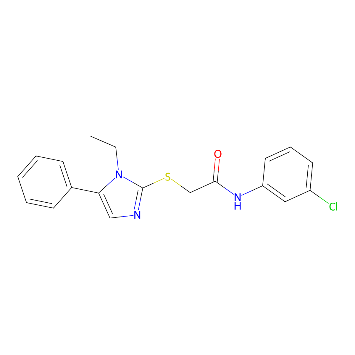 N-(3-chlorophenyl)-2-((1-ethyl-5-phenyl-1H-imidazol-2-yl)thio)acetamide molecular structure, CAS 1207044-98-1