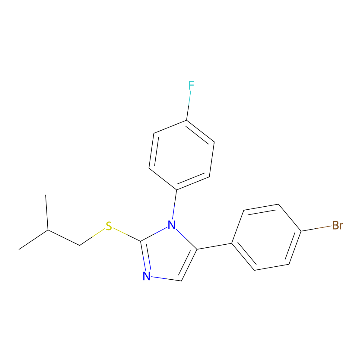 5-(4-bromophenyl)-1-(4-fluorophenyl)-2-(isobutylthio)-1H-imidazole molecular structure, CAS 1207045-00-8