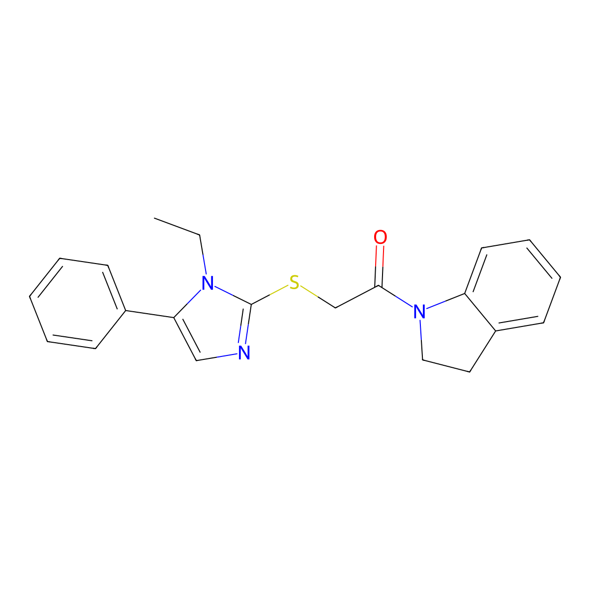 2-((1-ethyl-5-phenyl-1H-imidazol-2-yl)thio)-1-(indolin-1-yl)ethanone molecular structure, CAS 1207045-01-9