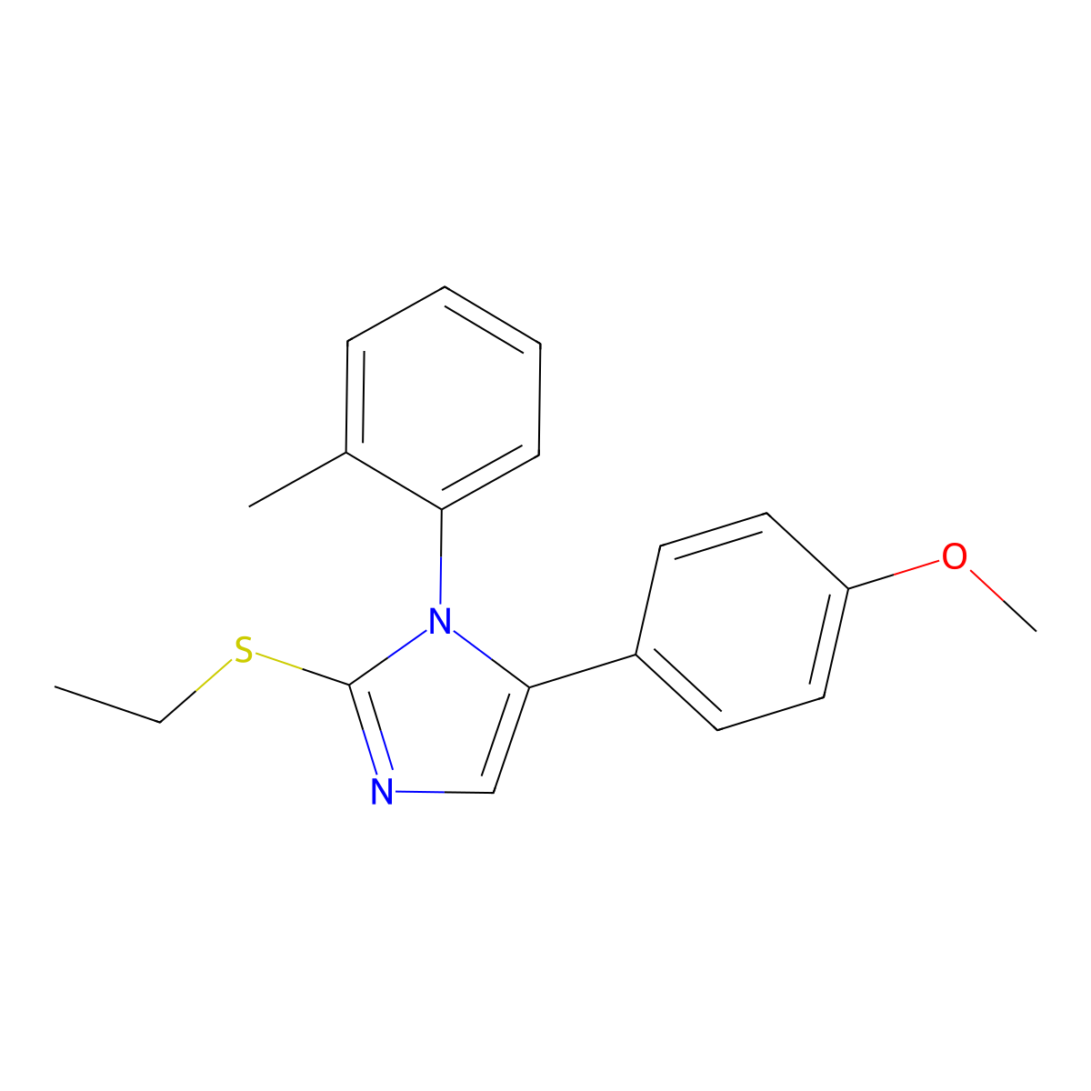2-(ethylthio)-5-(4-methoxyphenyl)-1-(o-tolyl)-1H-imidazole molecular structure, CAS 1207045-09-7