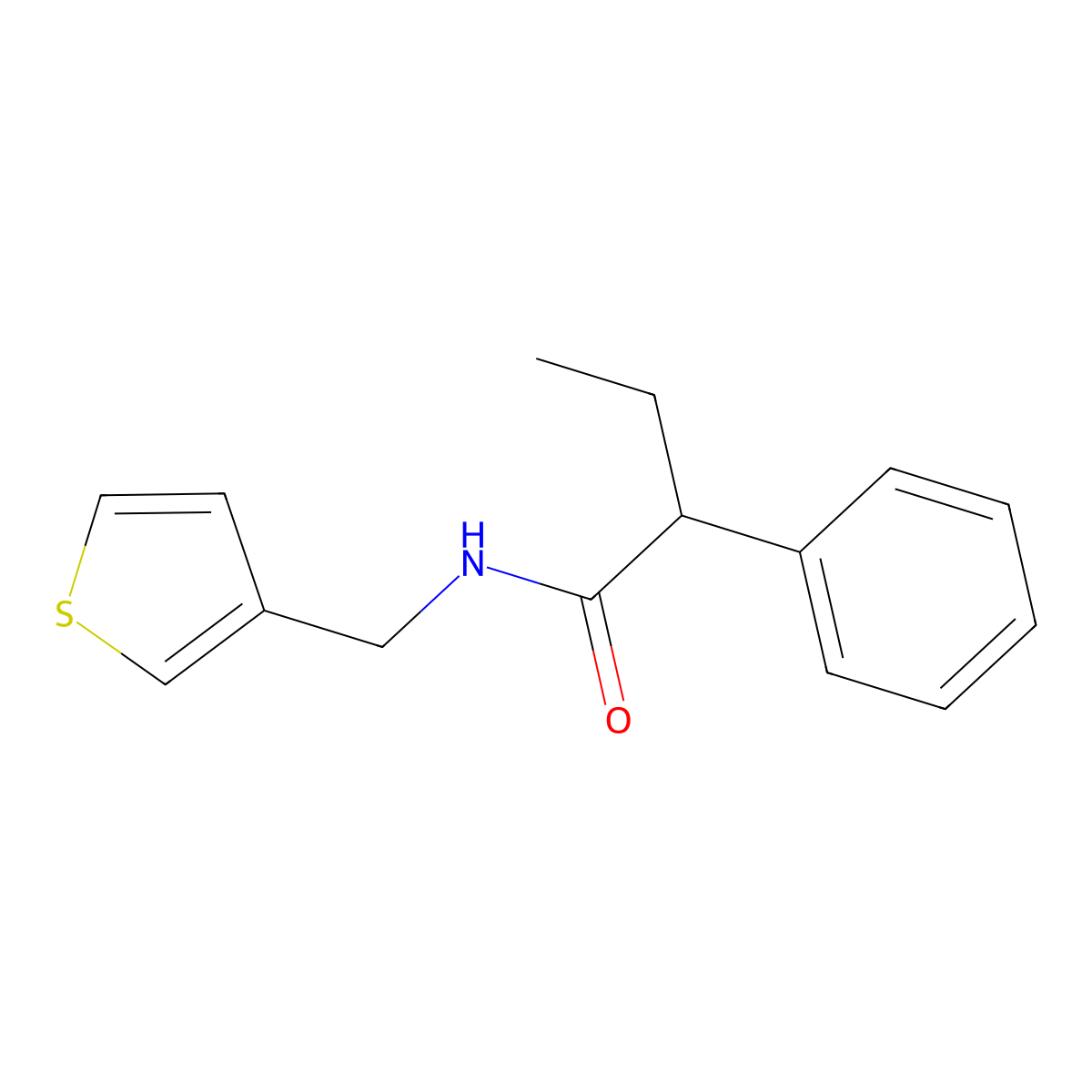 2-phenyl-N-(thiophen-3-ylmethyl)butanamide molecular structure, CAS 1207045-10-0