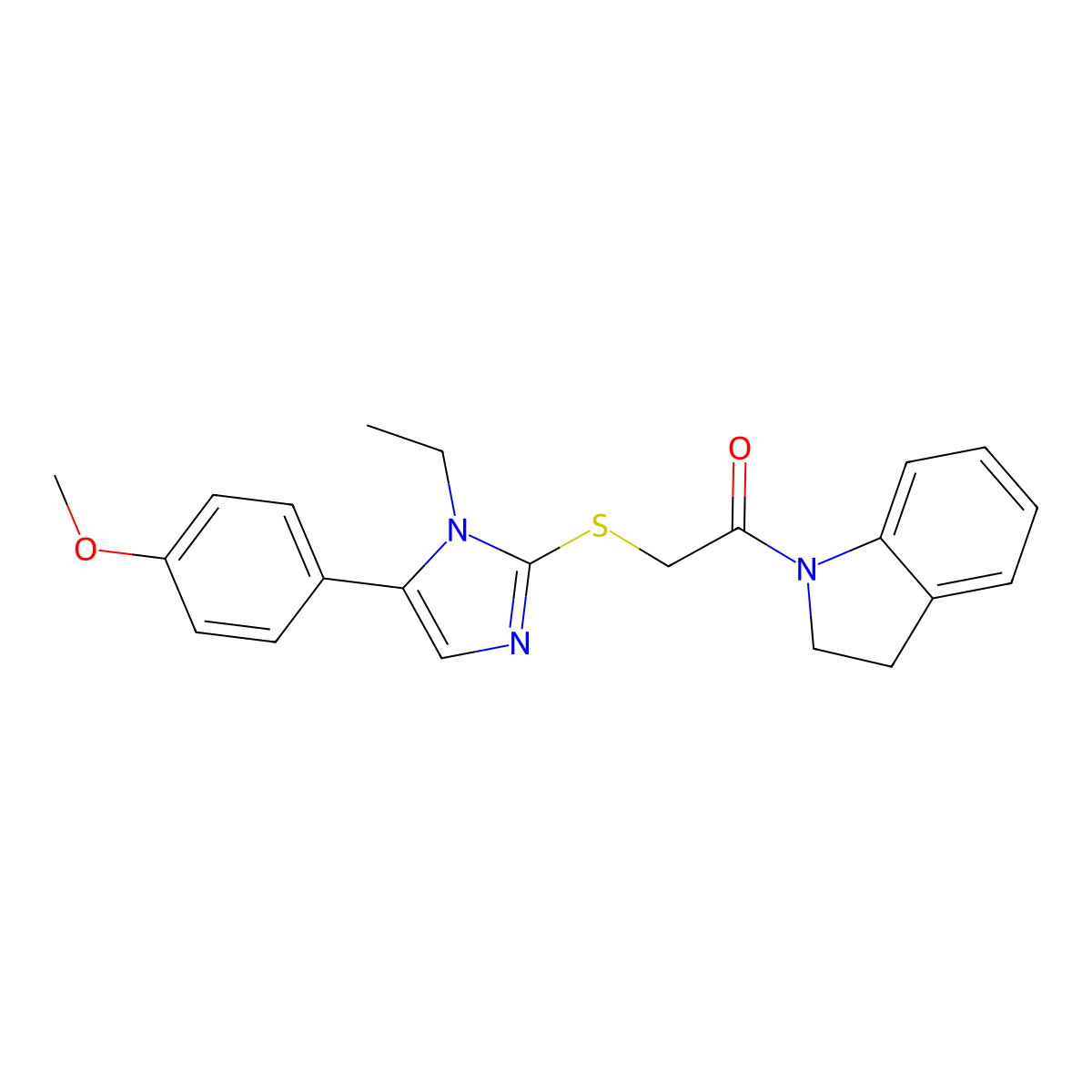 2-((1-ethyl-5-(4-methoxyphenyl)-1H-imidazol-2-yl)thio)-1-(indolin-1-yl)ethanone molecular structure, CAS 1207045-12-2