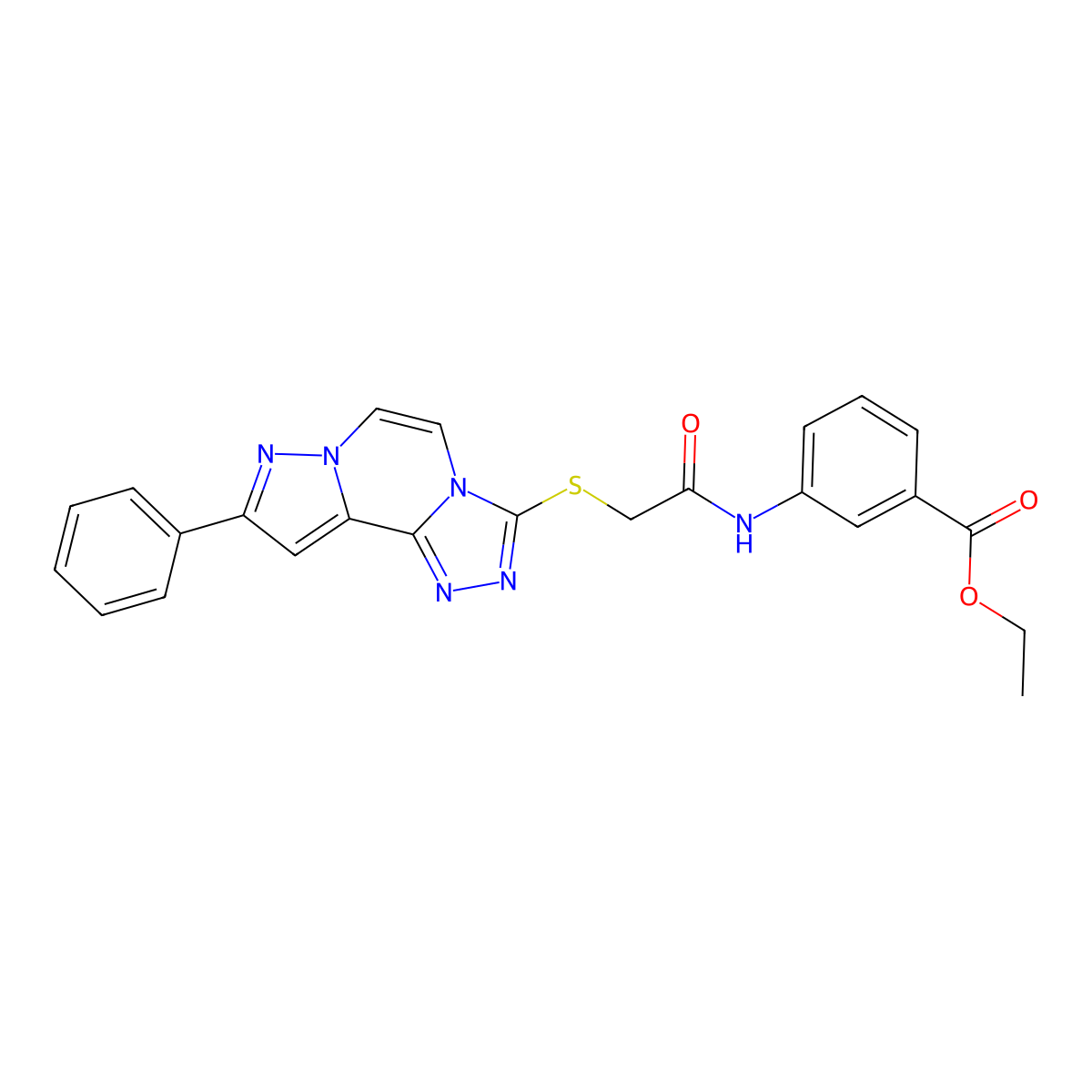 Ethyl 3-(2-((9-phenylpyrazolo[1,5-a][1,2,4]triazolo[3,4-c]pyrazin-3-yl)thio)acetamido)benzoate molecular structure, CAS 1207045-13-3