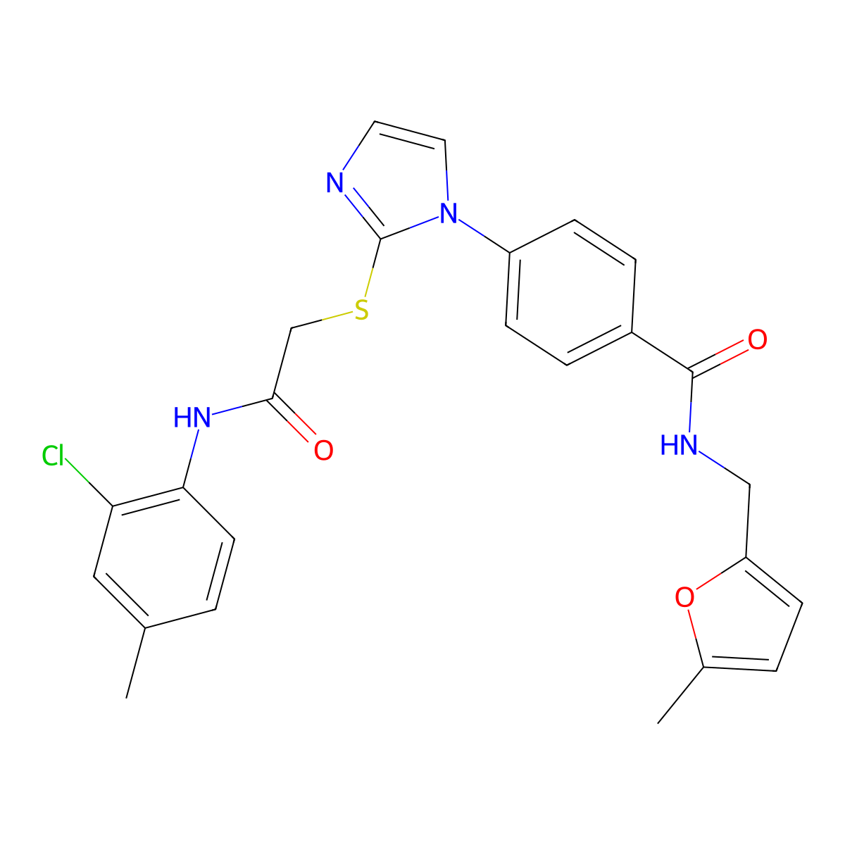4-[2-({[(2-chloro-4-methylphenyl)carbamoyl]methyl}sulfanyl)-1H-imidazol-1-yl]-N-[(5-methylfuran-2-yl)methyl]benzamide molecular structure, CAS 1207045-16-6
