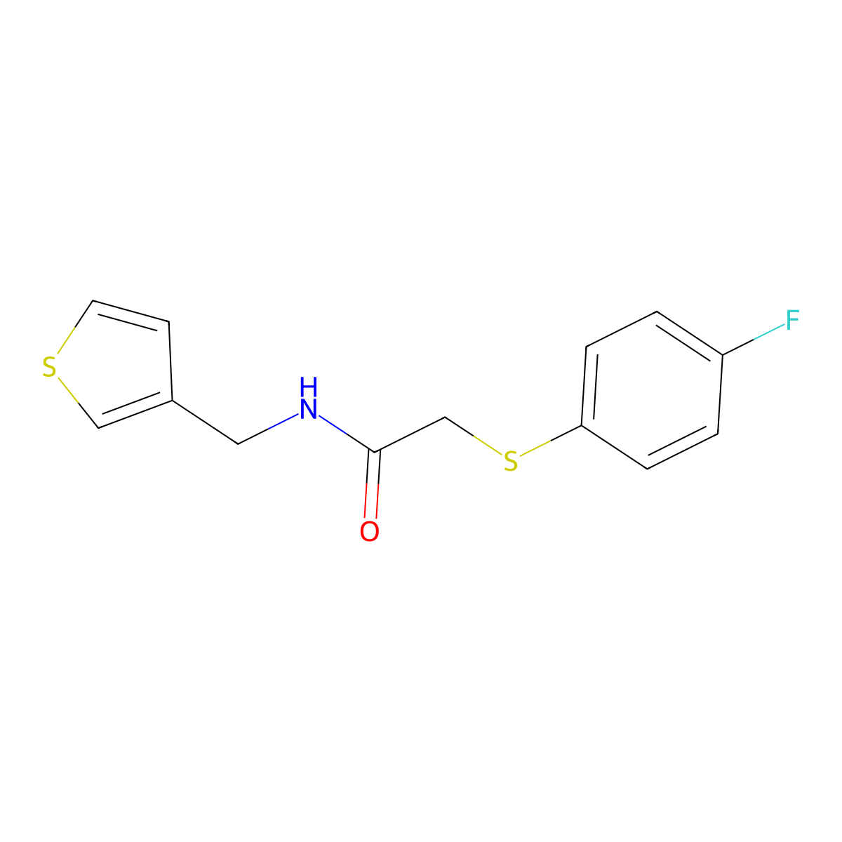 2-((4-fluorophenyl)thio)-N-(thiophen-3-ylmethyl)acetamide molecular structure, CAS 1207045-17-7