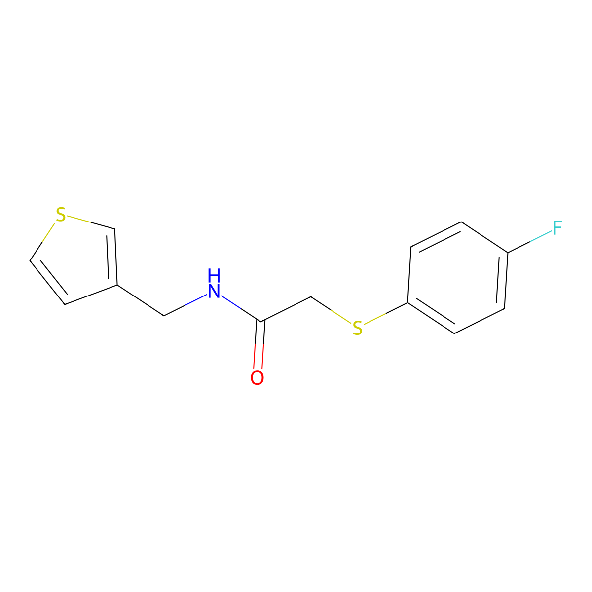 2-((4-fluorophenyl)thio)-N-(thiophen-3-ylmethyl)acetamide molecular structure, CAS 1207045-17-7