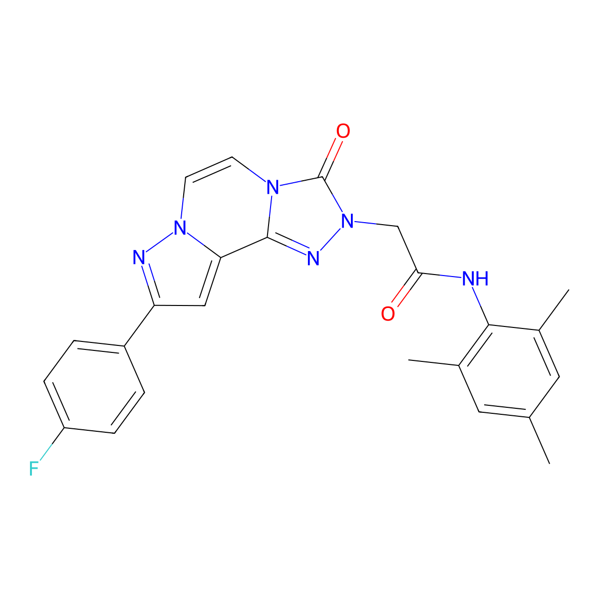 2-[11-(4-fluorophenyl)-5-oxo-3,4,6,9,10-pentaazatricyclo[7.3.0.0^{2,6}]dodeca-1(12),2,7,10-tetraen-4-yl]-N-(2,4,6-trimethylphenyl)acetamide molecular structure, CAS 1207045-24-6