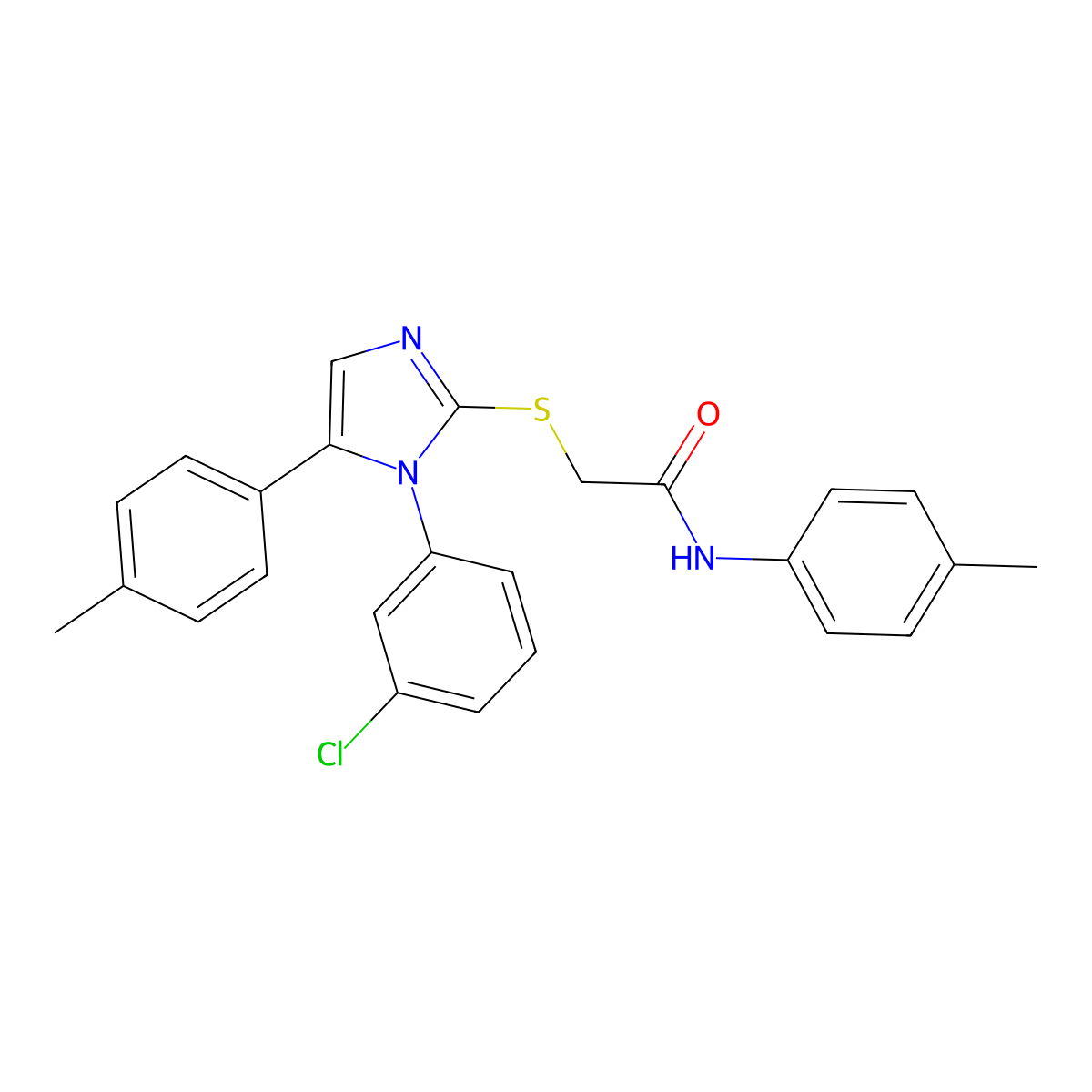 2-((1-(3-chlorophenyl)-5-(p-tolyl)-1H-imidazol-2-yl)thio)-N-(p-tolyl)acetamide molecular structure, CAS 1207045-37-1
