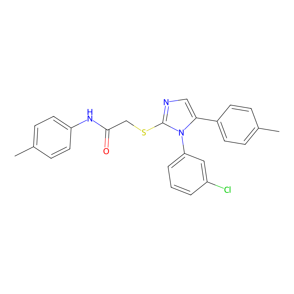 2-((1-(3-chlorophenyl)-5-(p-tolyl)-1H-imidazol-2-yl)thio)-N-(p-tolyl)acetamide molecular structure, CAS 1207045-37-1