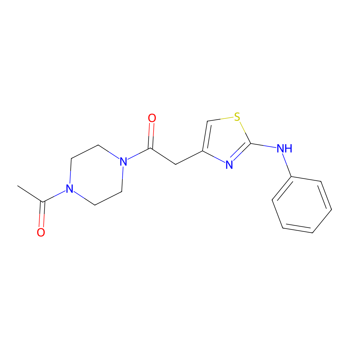 1-(4-Acetylpiperazin-1-yl)-2-(2-(phenylamino)thiazol-4-yl)ethanone molecular structure, CAS 1207045-38-2