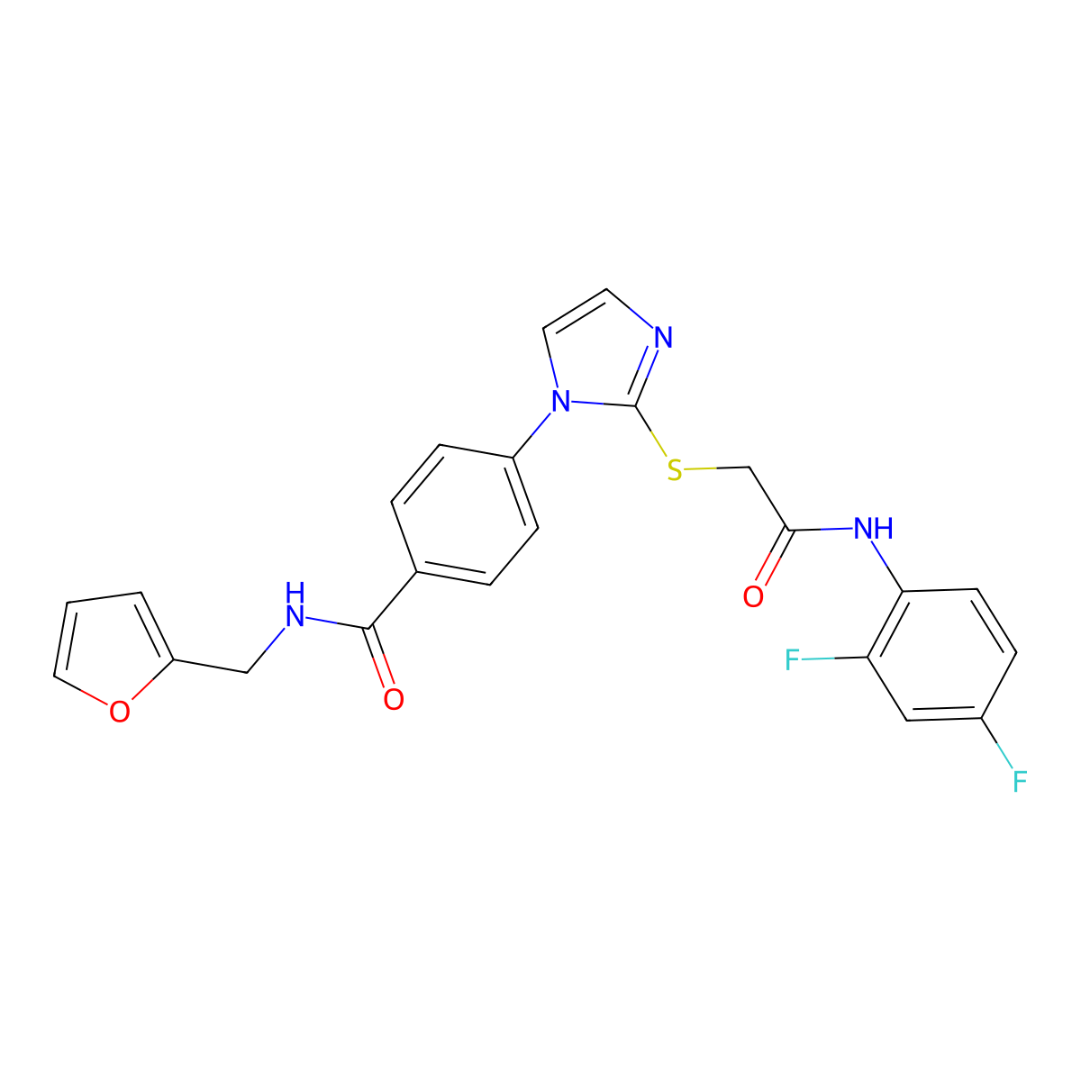 4-[2-({[(2,4-difluorophenyl)carbamoyl]methyl}sulfanyl)-1H-imidazol-1-yl]-N-[(furan-2-yl)methyl]benzamide molecular structure, CAS 1207045-40-6