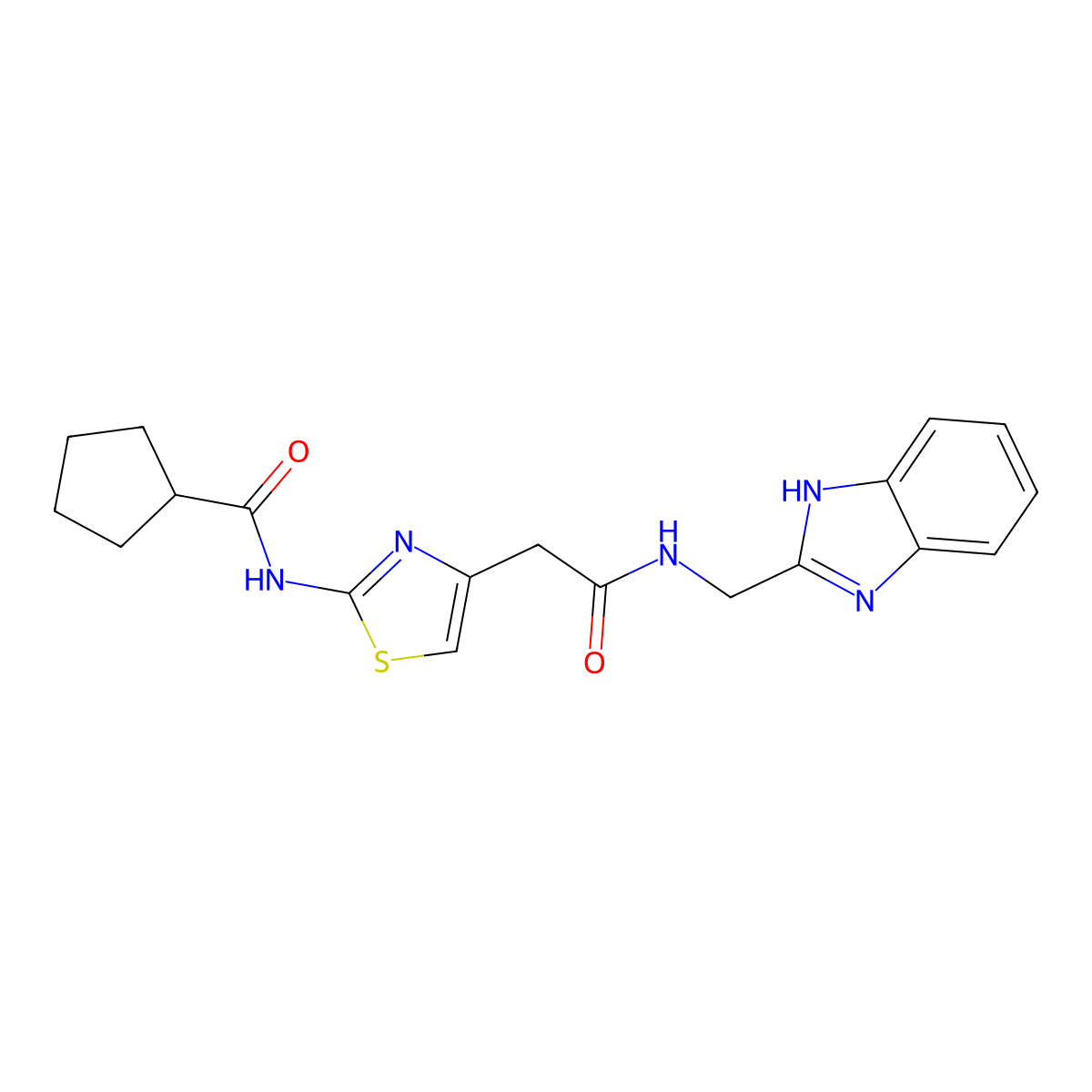 N-(4-(2-(((1H-benzo[d]imidazol-2-yl)methyl)amino)-2-oxoethyl)thiazol-2-yl)cyclopentanecarboxamide molecular structure, CAS 1207045-42-8