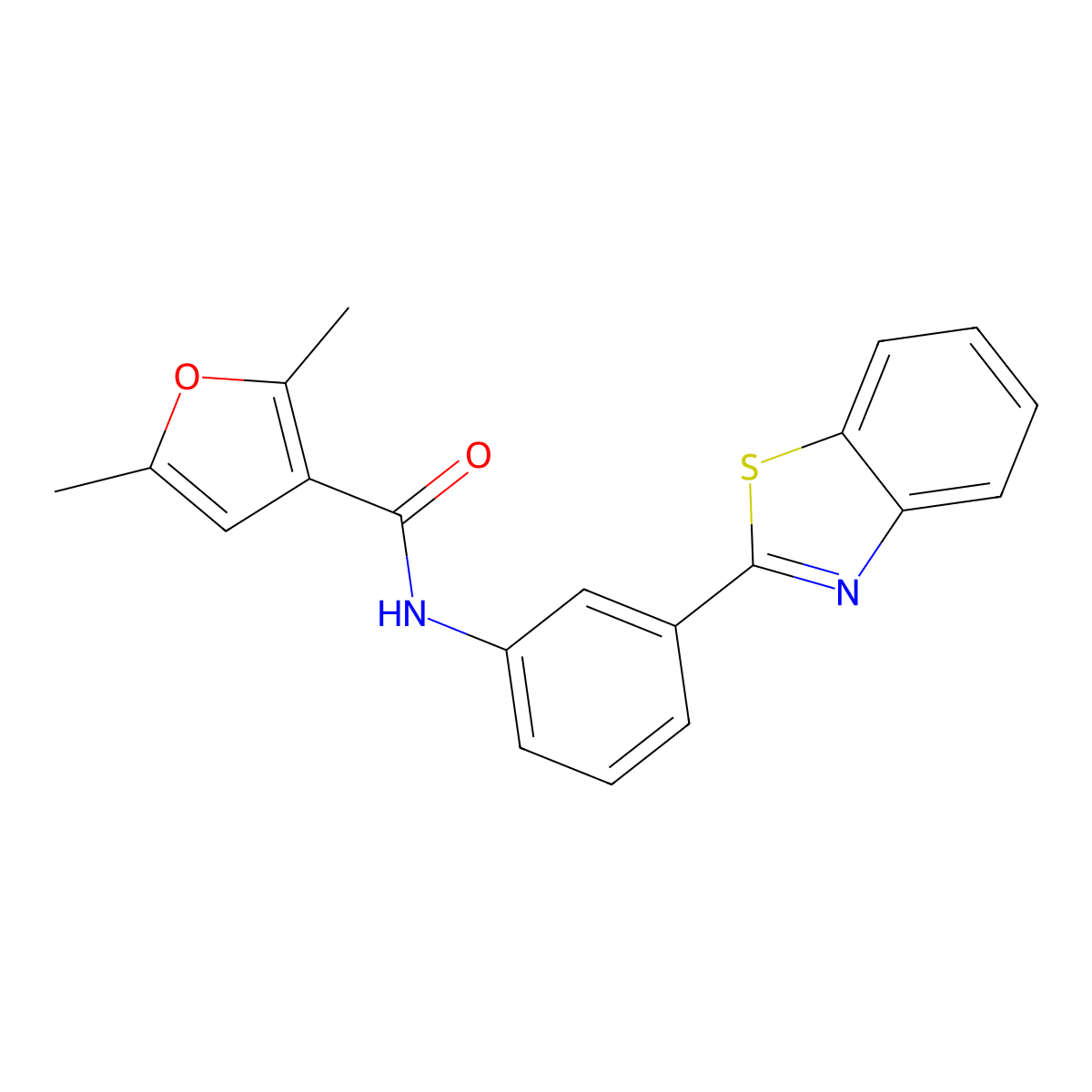 N-(3-(benzo[d]thiazol-2-yl)phenyl)-2,5-dimethylfuran-3-carboxamide molecular structure, CAS 1207045-43-9
