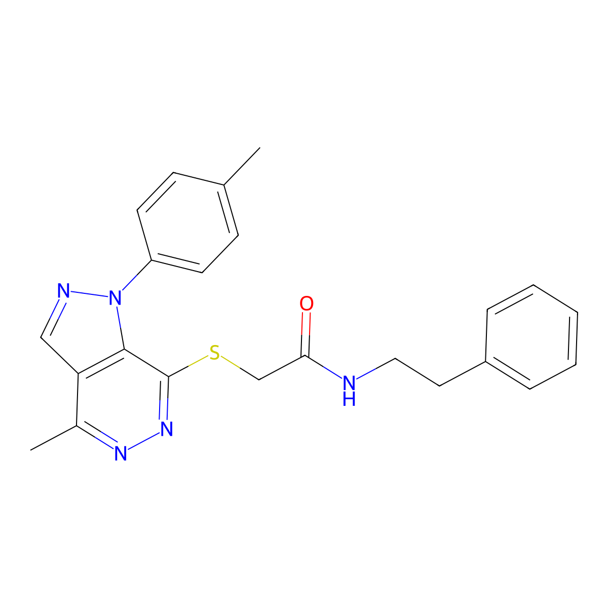 2-((4-methyl-1-(p-tolyl)-1H-pyrazolo[3,4-d]pyridazin-7-yl)thio)-N-phenethylacetamide molecular structure, CAS 1207045-52-0