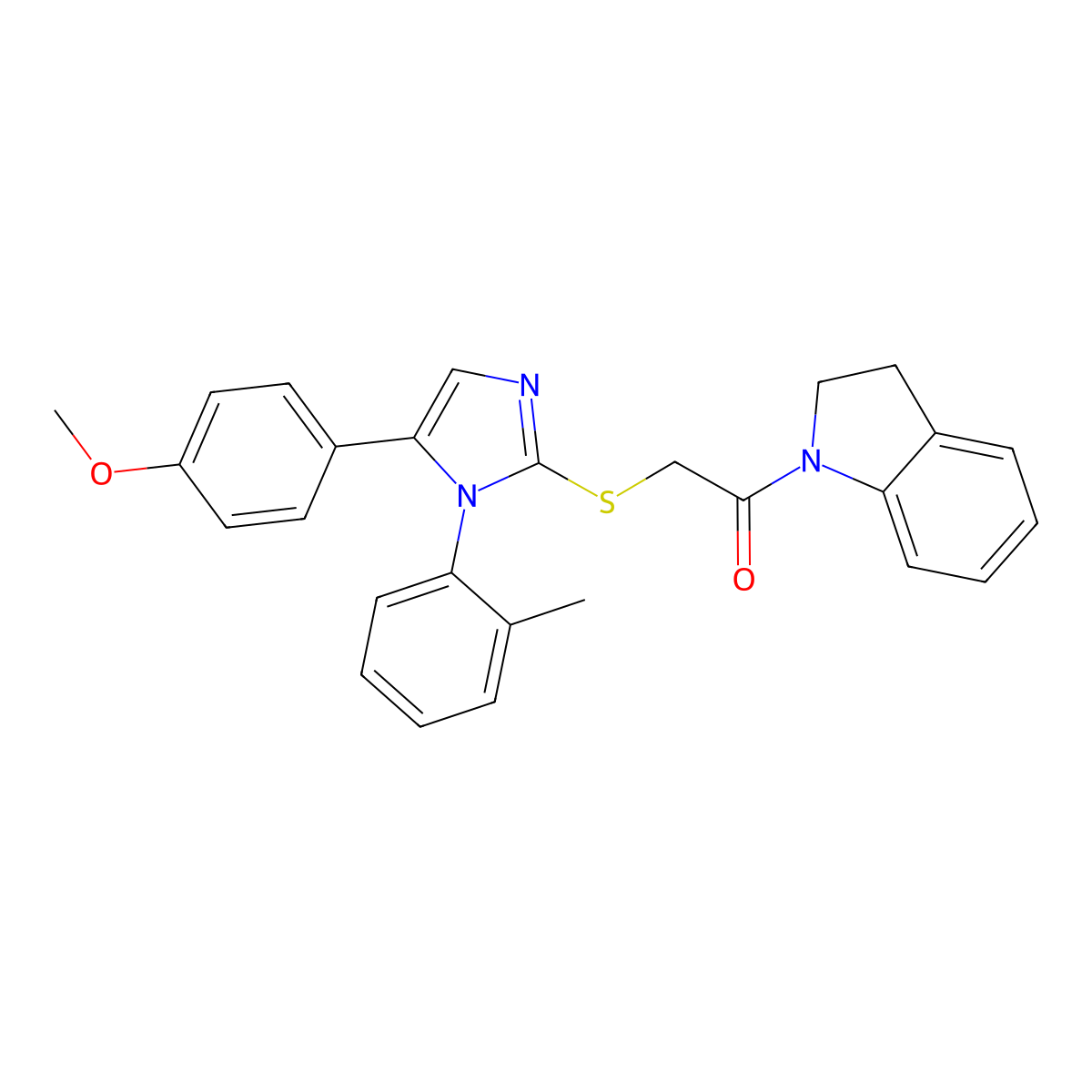 1-(indolin-1-yl)-2-((5-(4-methoxyphenyl)-1-(o-tolyl)-1H-imidazol-2-yl)thio)ethanone molecular structure, CAS 1207045-59-7