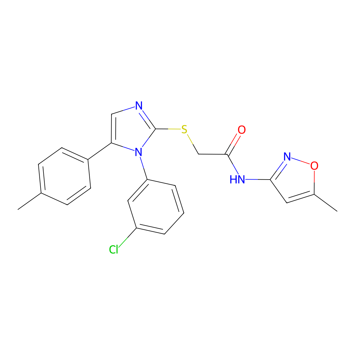 2-((1-(3-chlorophenyl)-5-(p-tolyl)-1H-imidazol-2-yl)thio)-N-(5-methylisoxazol-3-yl)acetamide molecular structure, CAS 1207045-60-0