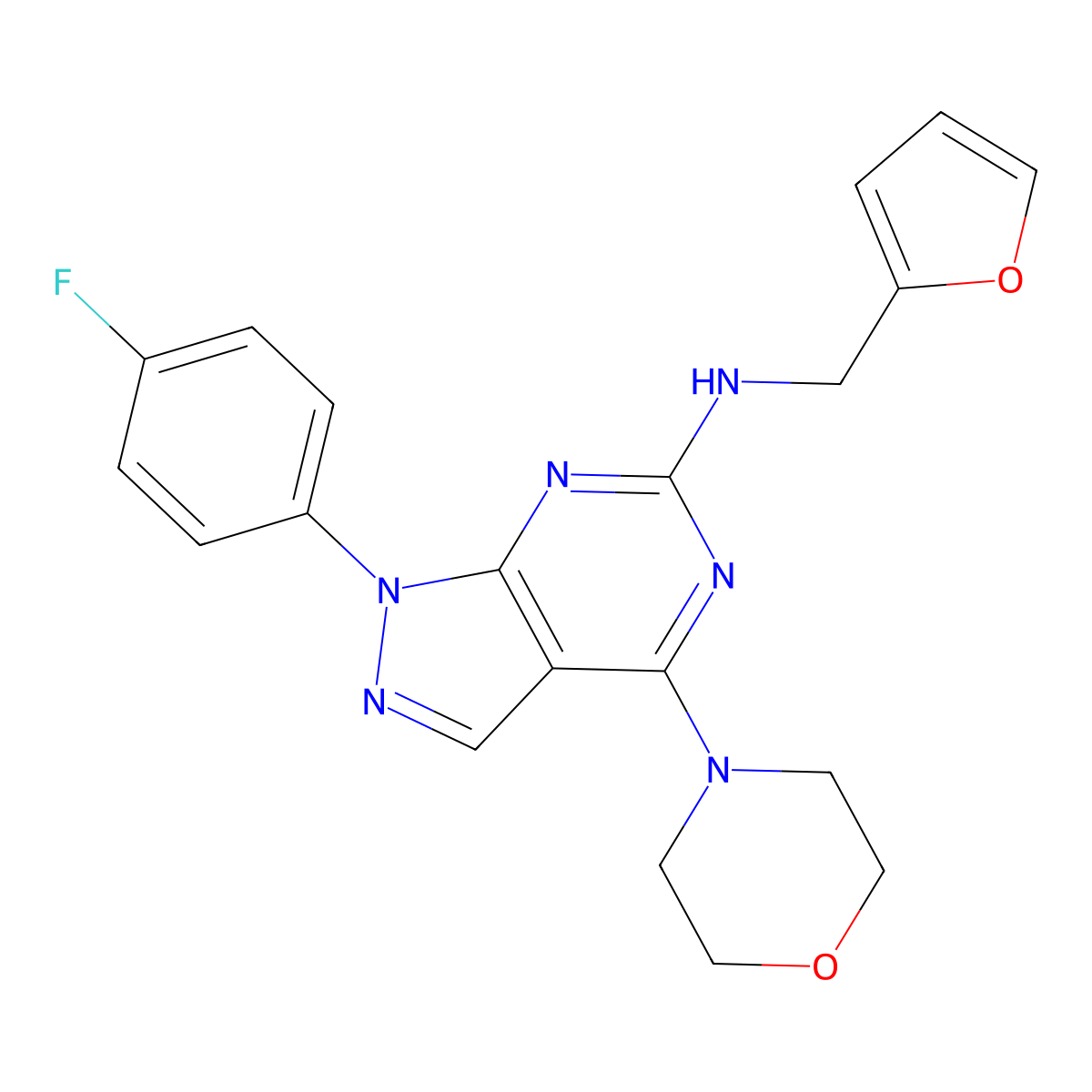 1-(4-fluorophenyl)-N-(furan-2-ylmethyl)-4-morpholino-1H-pyrazolo[3,4-d]pyrimidin-6-amine molecular structure, CAS 1207045-63-3
