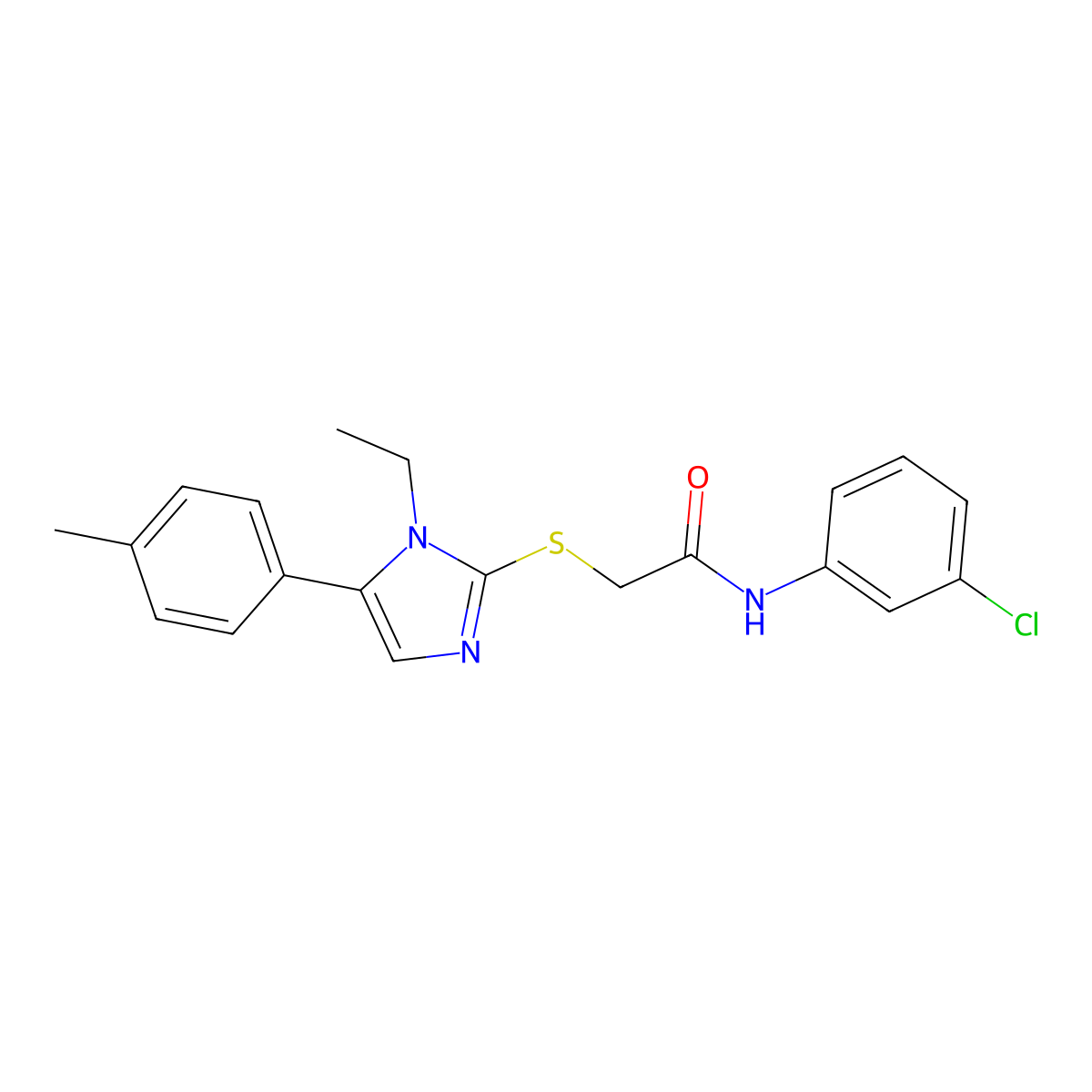 N-(3-chlorophenyl)-2-((1-ethyl-5-(p-tolyl)-1H-imidazol-2-yl)thio)acetamide molecular structure, CAS 1207045-66-6