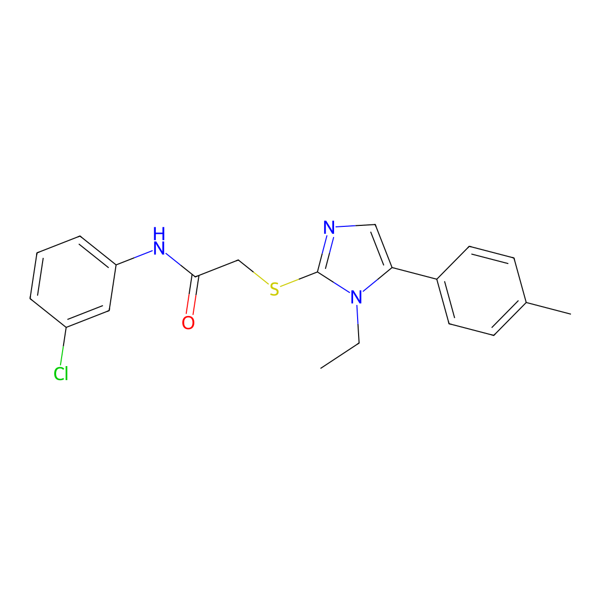 N-(3-chlorophenyl)-2-((1-ethyl-5-(p-tolyl)-1H-imidazol-2-yl)thio)acetamide molecular structure, CAS 1207045-66-6