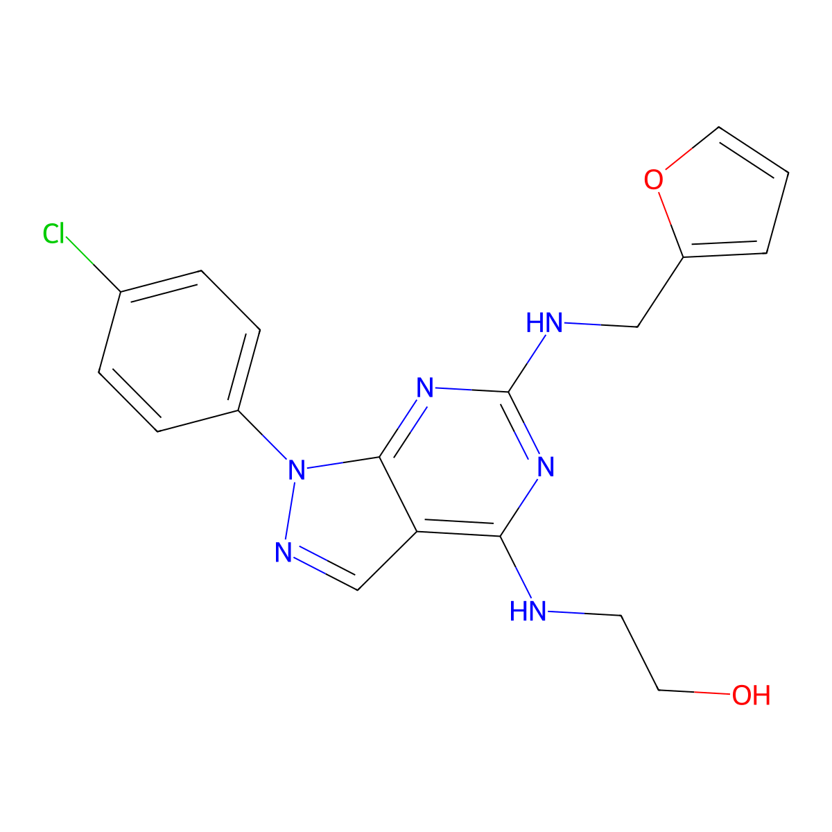 2-((1-(4-chlorophenyl)-6-((furan-2-ylmethyl)amino)-1H-pyrazolo[3,4-d]pyrimidin-4-yl)amino)ethanol molecular structure, CAS 1207045-85-9