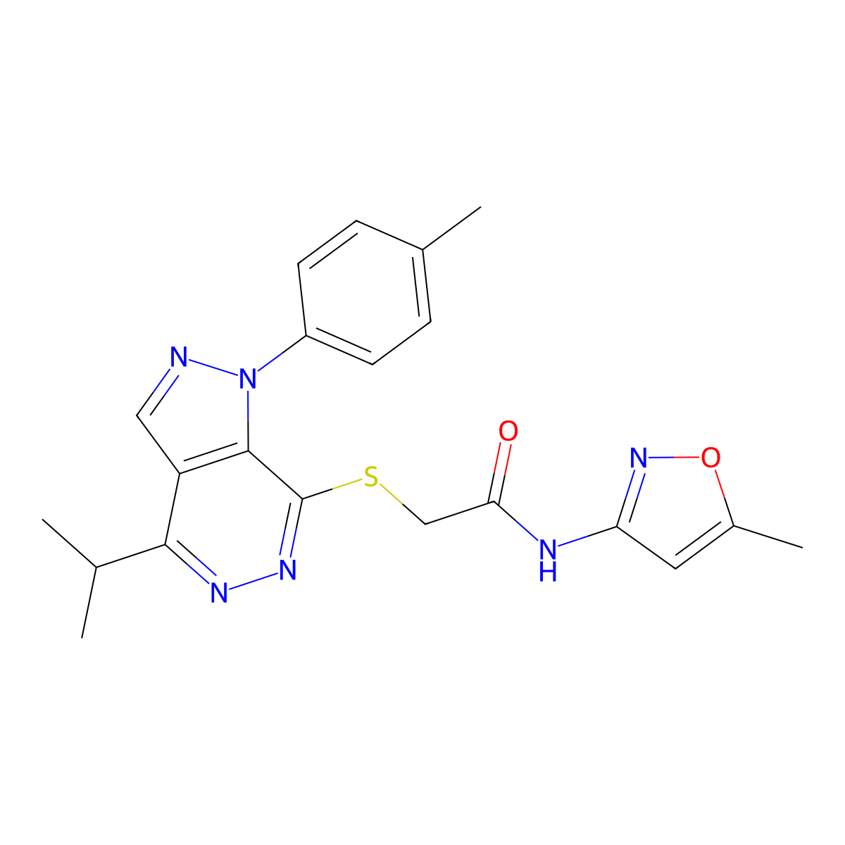 2-((4-isopropyl-1-(p-tolyl)-1H-pyrazolo[3,4-d]pyridazin-7-yl)thio)-N-(5-methylisoxazol-3-yl)acetamide molecular structure, CAS 1207045-86-0
