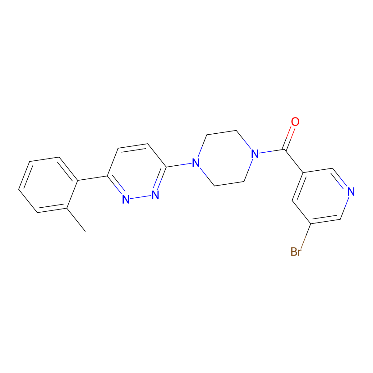 (5-Bromopyridin-3-yl)(4-(6-(o-tolyl)pyridazin-3-yl)piperazin-1-yl)methanone molecular structure, CAS 1207045-87-1