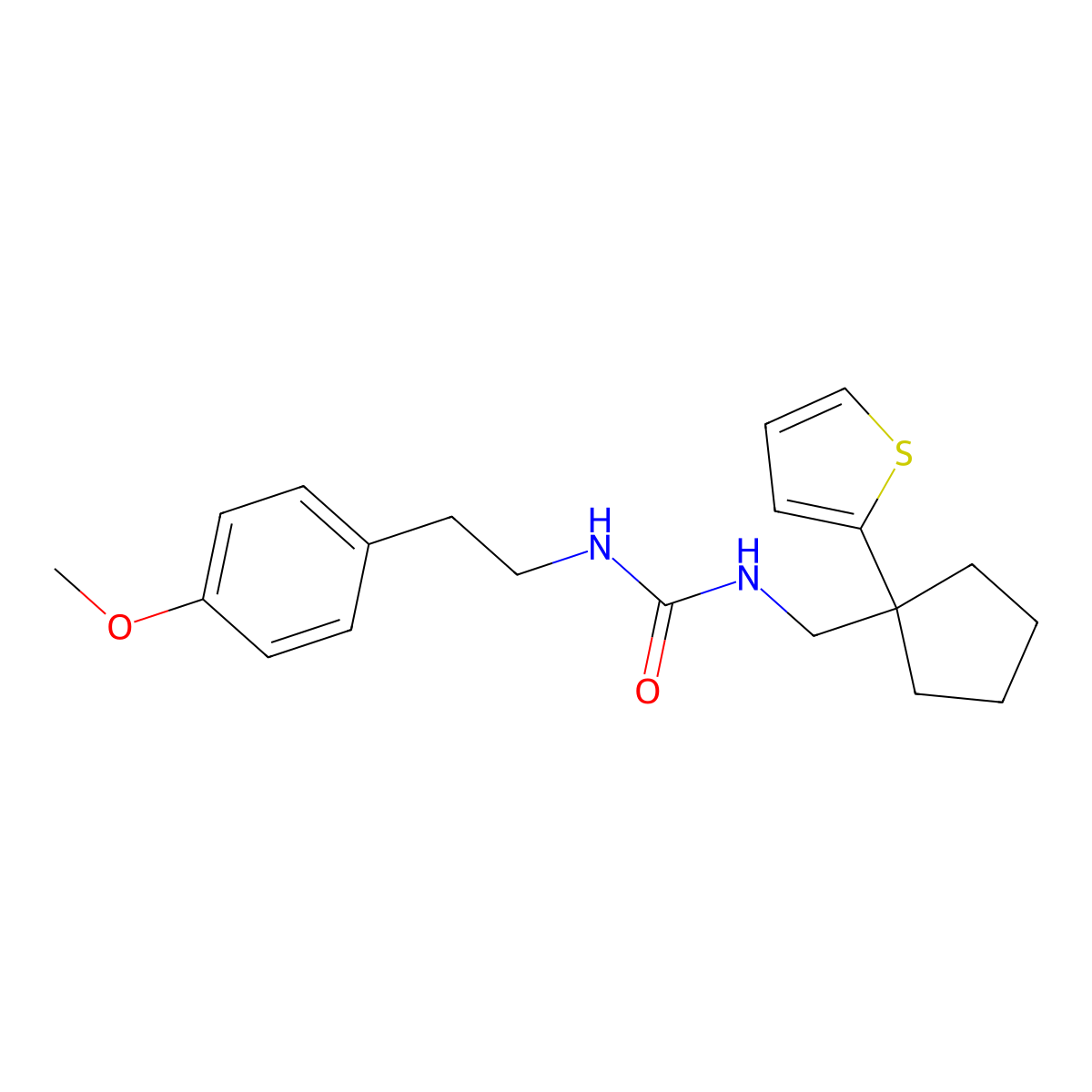 1-(4-Methoxyphenethyl)-3-((1-(thiophen-2-yl)cyclopentyl)methyl)urea molecular structure, CAS 1207045-88-2