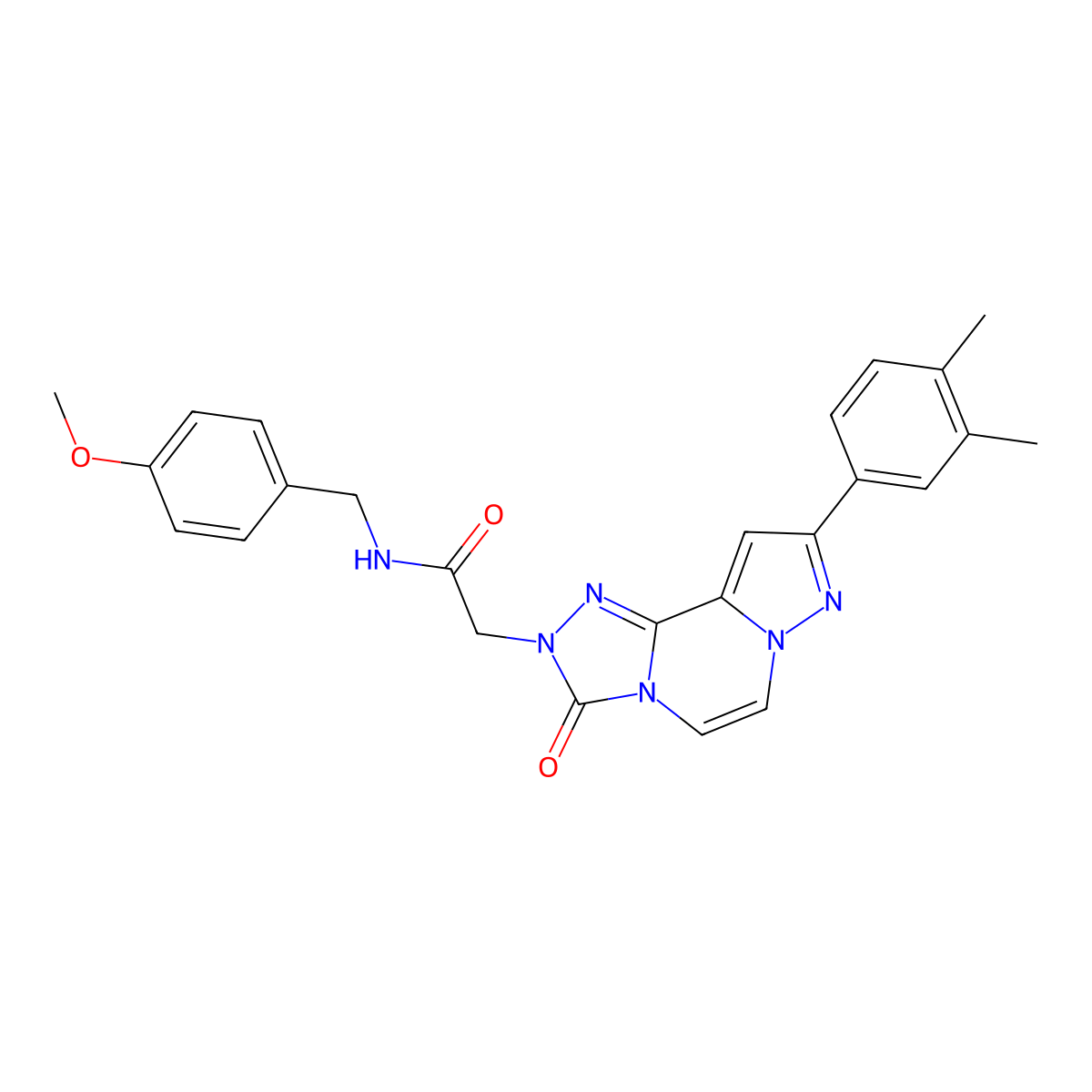 2-[11-(3,4-dimethylphenyl)-5-oxo-3,4,6,9,10-pentaazatricyclo[7.3.0.0^{2,6}]dodeca-1(12),2,7,10-tetraen-4-yl]-N-[(4-methoxyphenyl)methyl]acetamide molecular structure, CAS 1207045-90-6