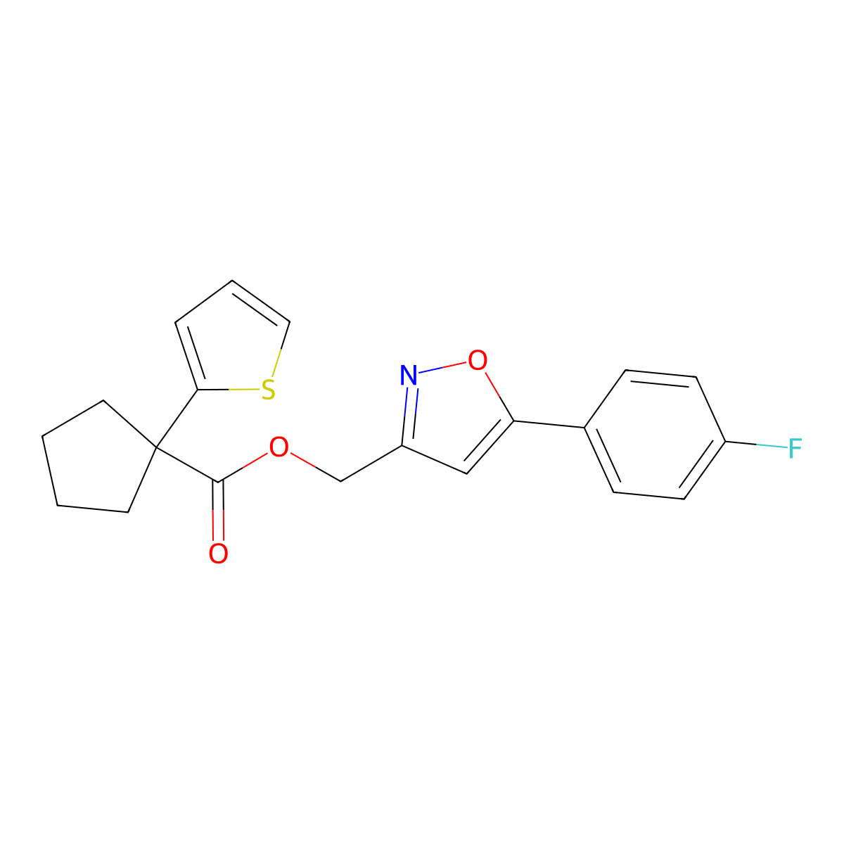 (5-(4-Fluorophenyl)isoxazol-3-yl)methyl 1-(thiophen-2-yl)cyclopentanecarboxylate molecular structure, CAS 1207045-91-7