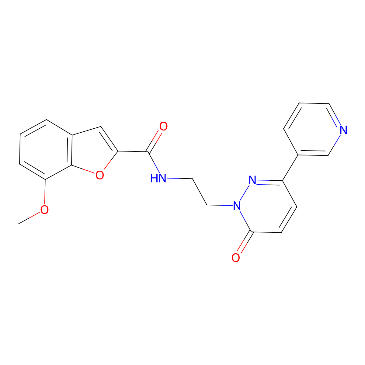 7-methoxy-N-(2-(6-oxo-3-(pyridin-3-yl)pyridazin-1(6H)-yl)ethyl)benzofuran-2-carboxamide molecular structure, CAS 1207045-95-1