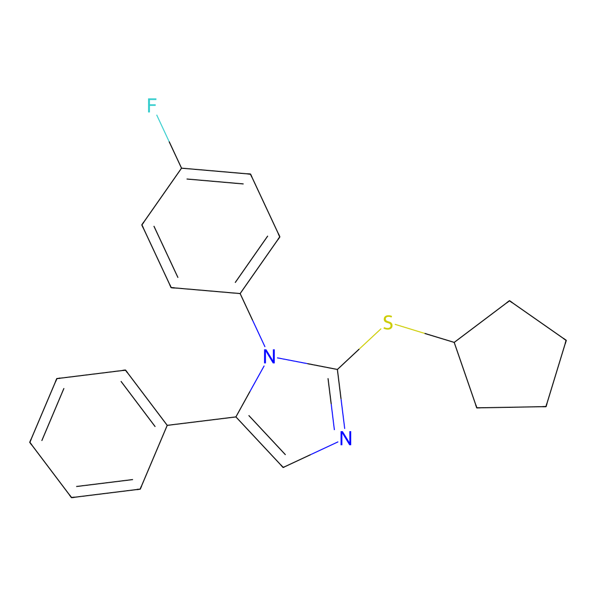 2-(cyclopentylthio)-1-(4-fluorophenyl)-5-phenyl-1H-imidazole molecular structure, CAS 1207046-00-1