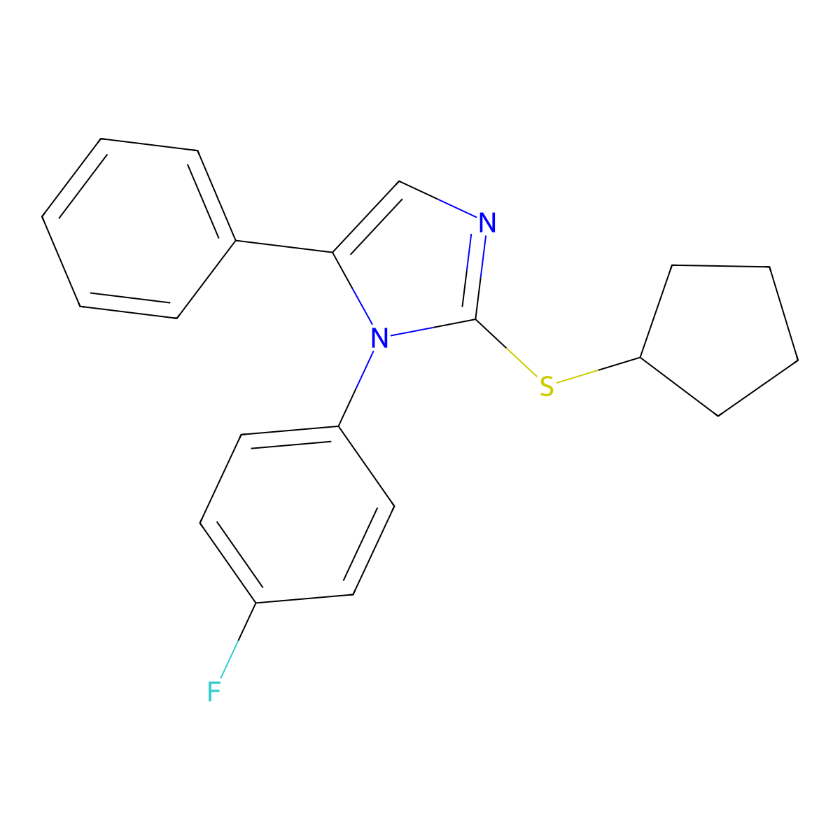2-(cyclopentylthio)-1-(4-fluorophenyl)-5-phenyl-1H-imidazole molecular structure, CAS 1207046-00-1