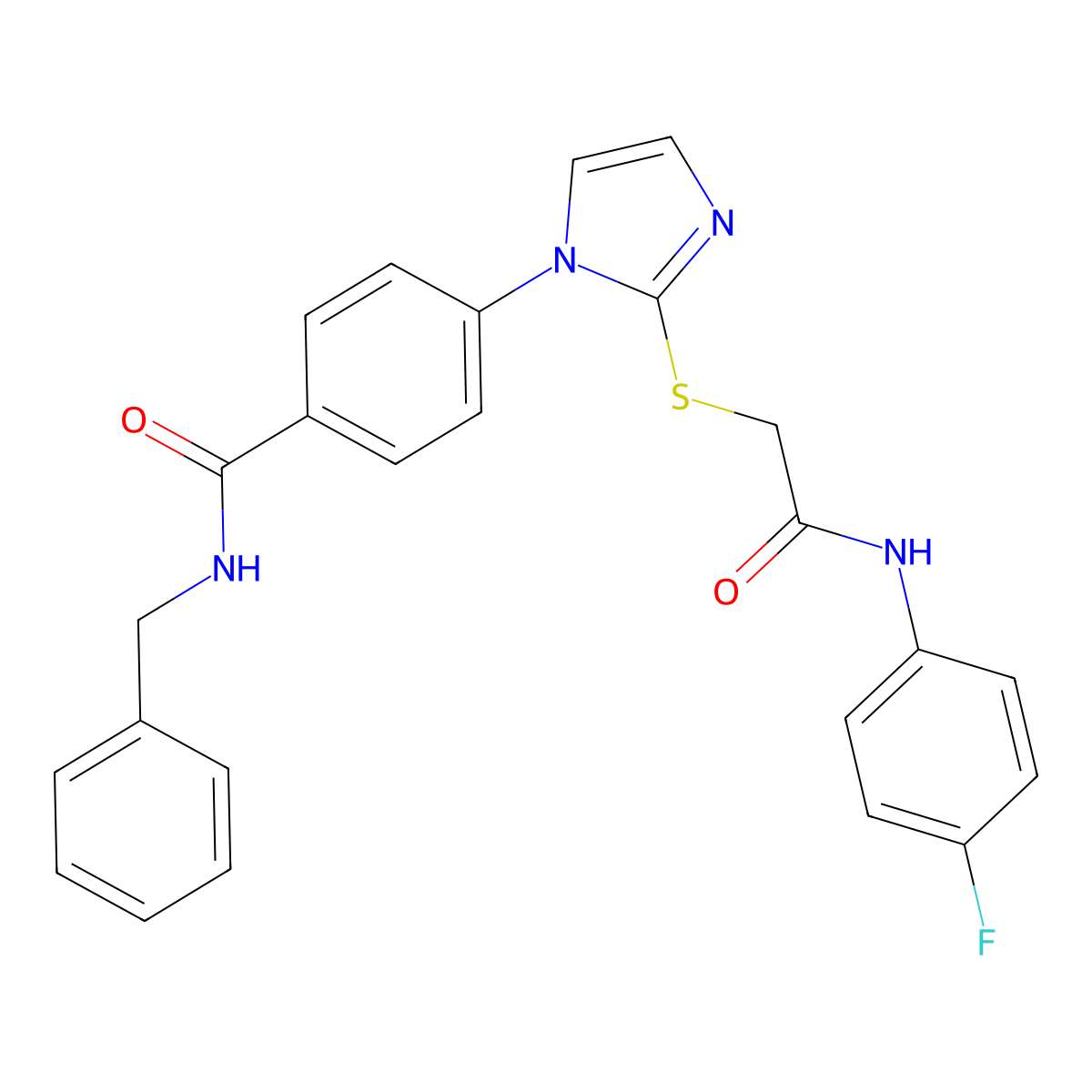 N-benzyl-4-[2-({[(4-fluorophenyl)carbamoyl]methyl}sulfanyl)-1H-imidazol-1-yl]benzamide molecular structure, CAS 1207046-01-2