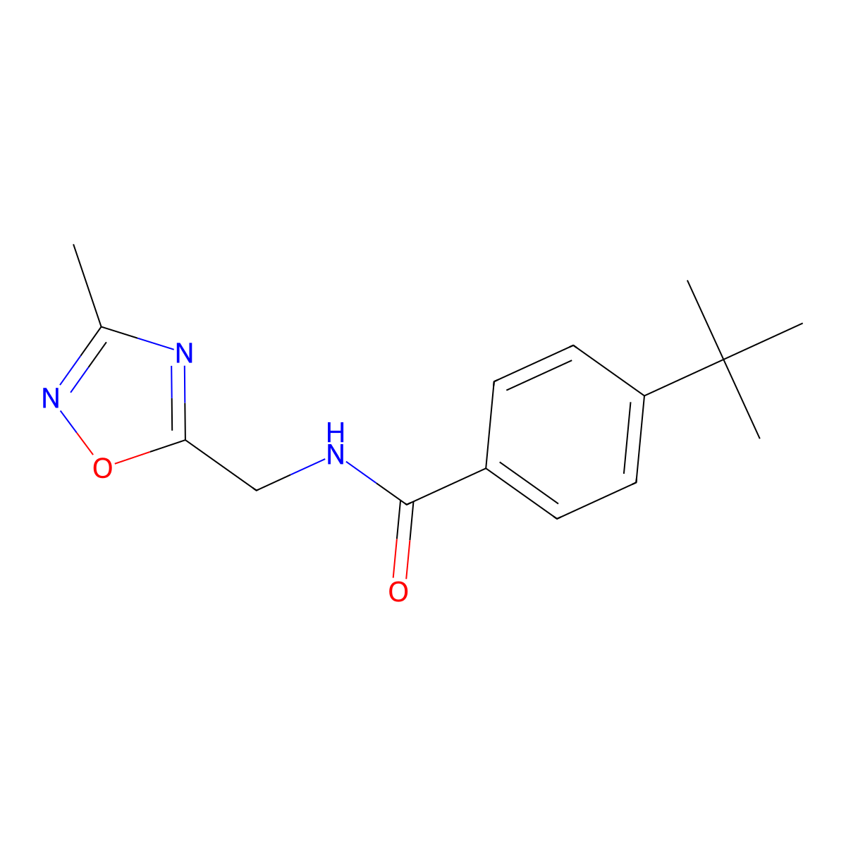 4-(tert-butyl)-N-((3-methyl-1,2,4-oxadiazol-5-yl)methyl)benzamide molecular structure, CAS 1207046-11-4