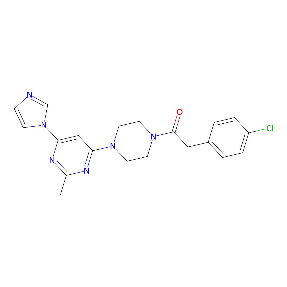 1-(4-(6-(1H-imidazol-1-yl)-2-methylpyrimidin-4-yl)piperazin-1-yl)-2-(4-chlorophenyl)ethanone molecular structure, CAS 1207046-28-3