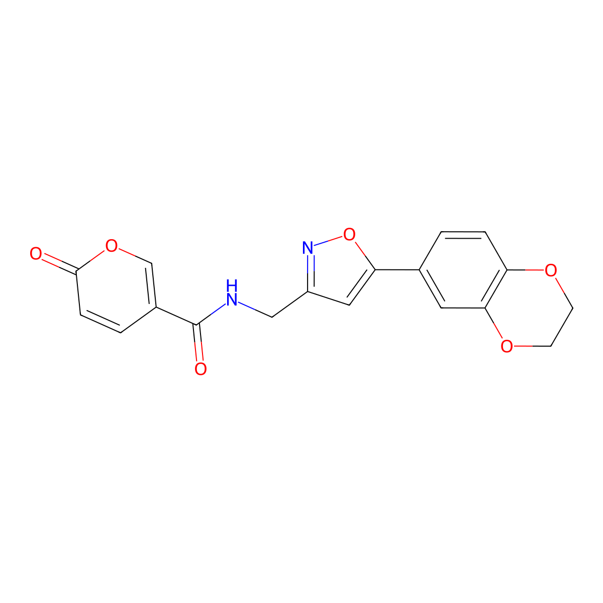 N-((5-(2,3-dihydrobenzo[b][1,4]dioxin-6-yl)isoxazol-3-yl)methyl)-2-oxo-2H-pyran-5-carboxamide molecular structure, CAS 1207046-31-8