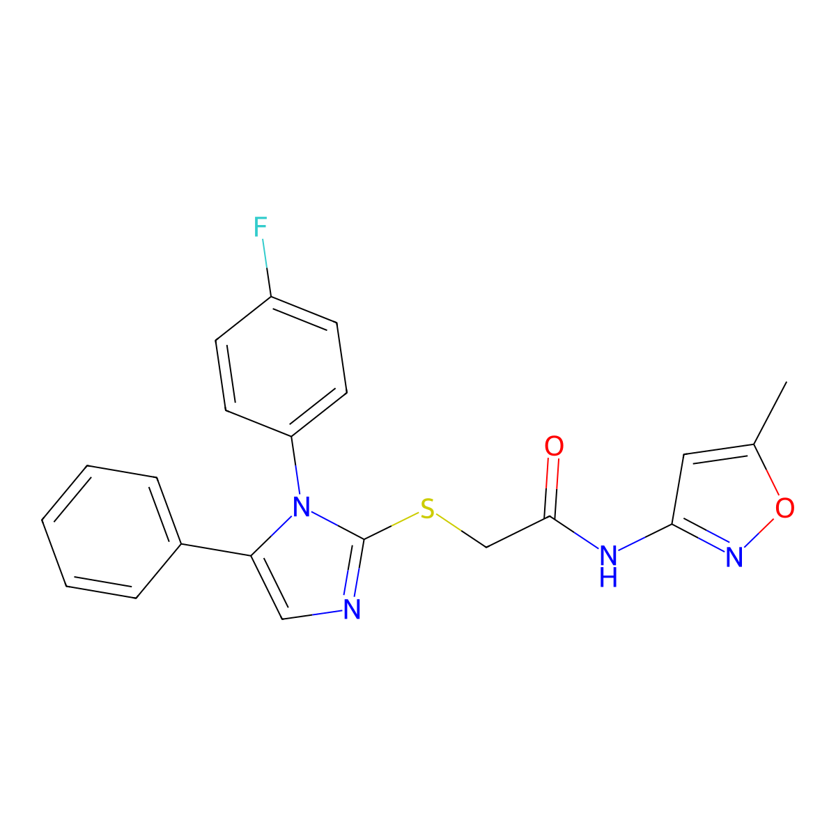 2-((1-(4-fluorophenyl)-5-phenyl-1H-imidazol-2-yl)thio)-N-(5-methylisoxazol-3-yl)acetamide molecular structure, CAS 1207046-36-3