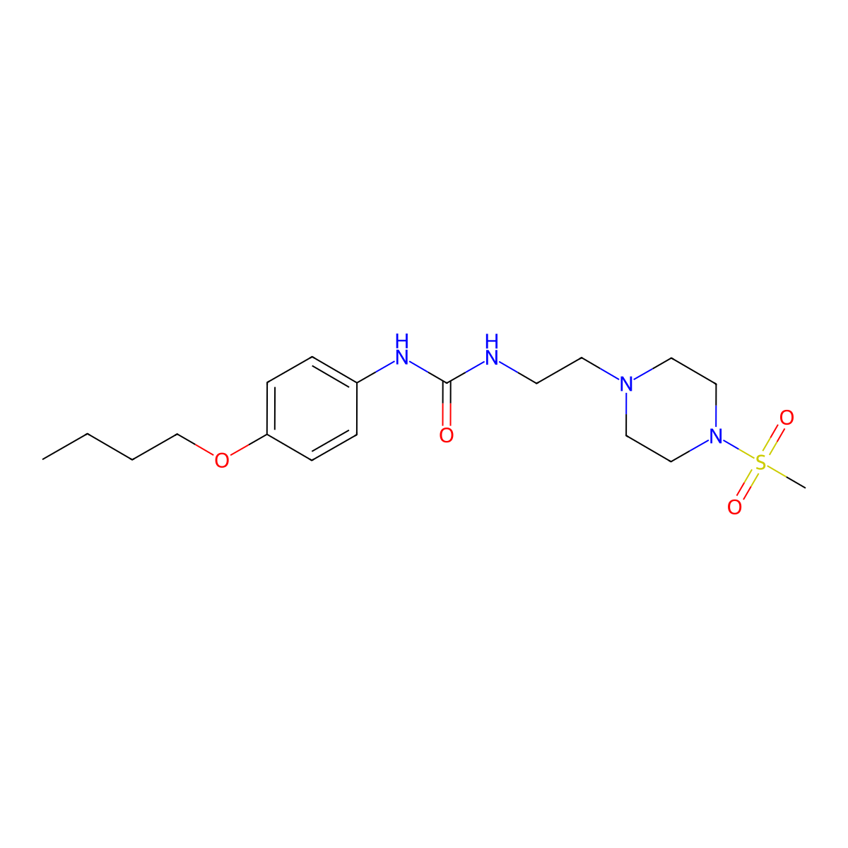 1-(4-Butoxyphenyl)-3-(2-(4-(methylsulfonyl)piperazin-1-yl)ethyl)urea molecular structure, CAS 1207046-41-0