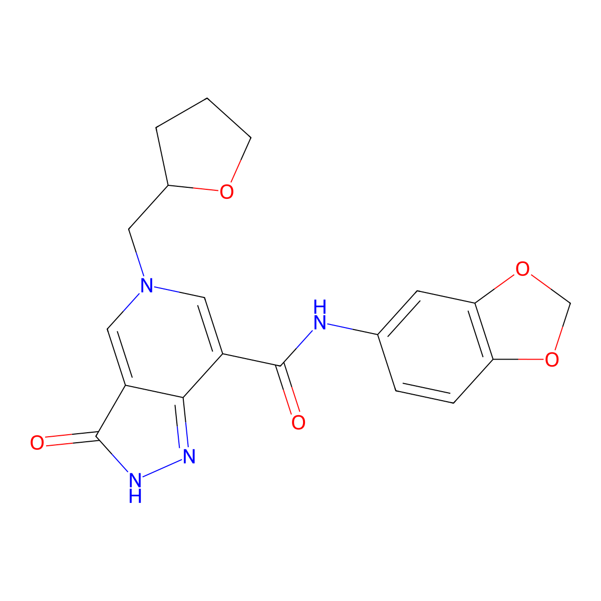 N-(benzo[d][1,3]dioxol-5-yl)-3-oxo-5-((tetrahydrofuran-2-yl)methyl)-3,5-dihydro-2H-pyrazolo[4,3-c]pyridine-7-carboxamide molecular structure, CAS 1207046-47-6