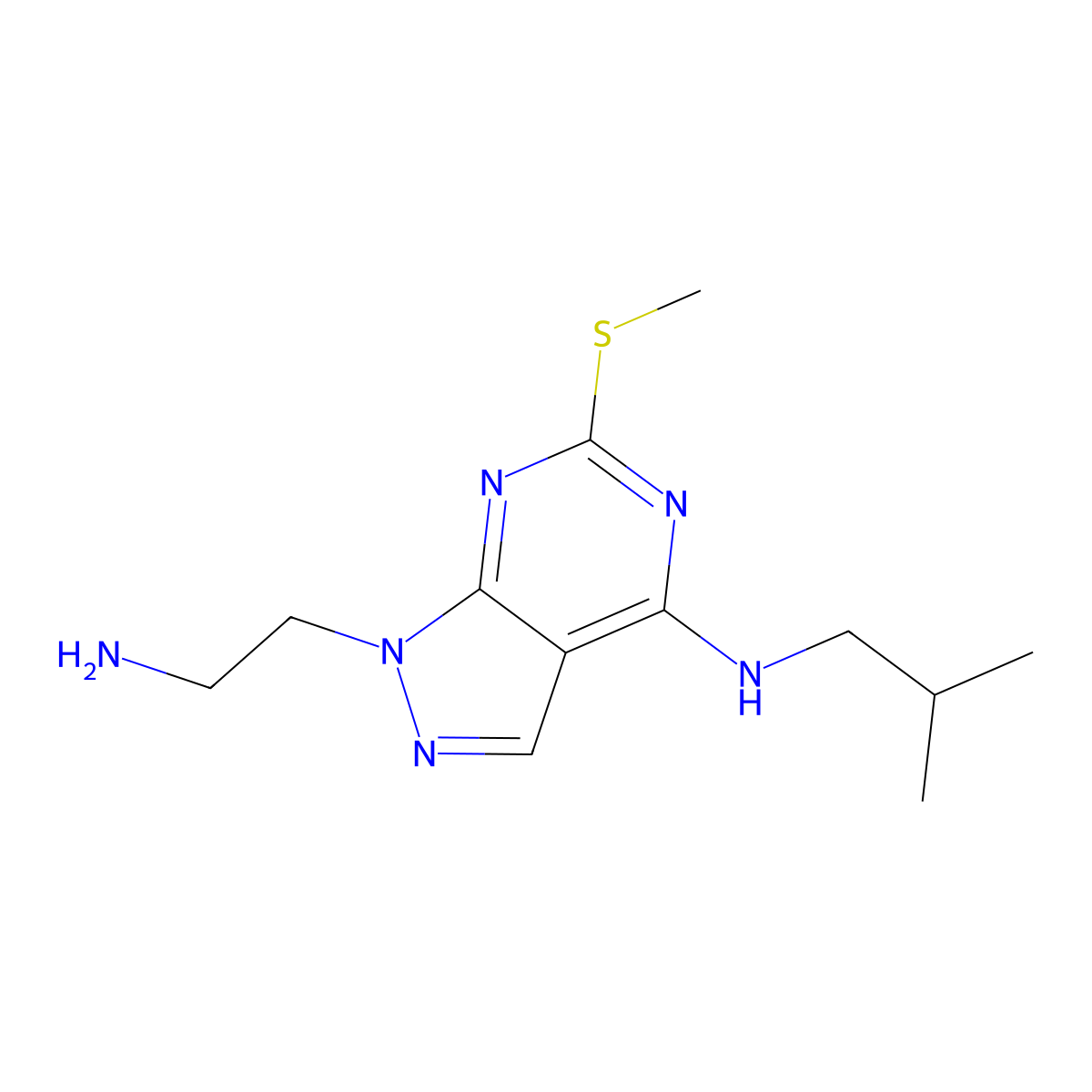 1-(2-aminoethyl)-N-isobutyl-6-(methylthio)-1H-pyrazolo[3,4-d]pyrimidin-4-amine molecular structure, CAS 1207046-49-8